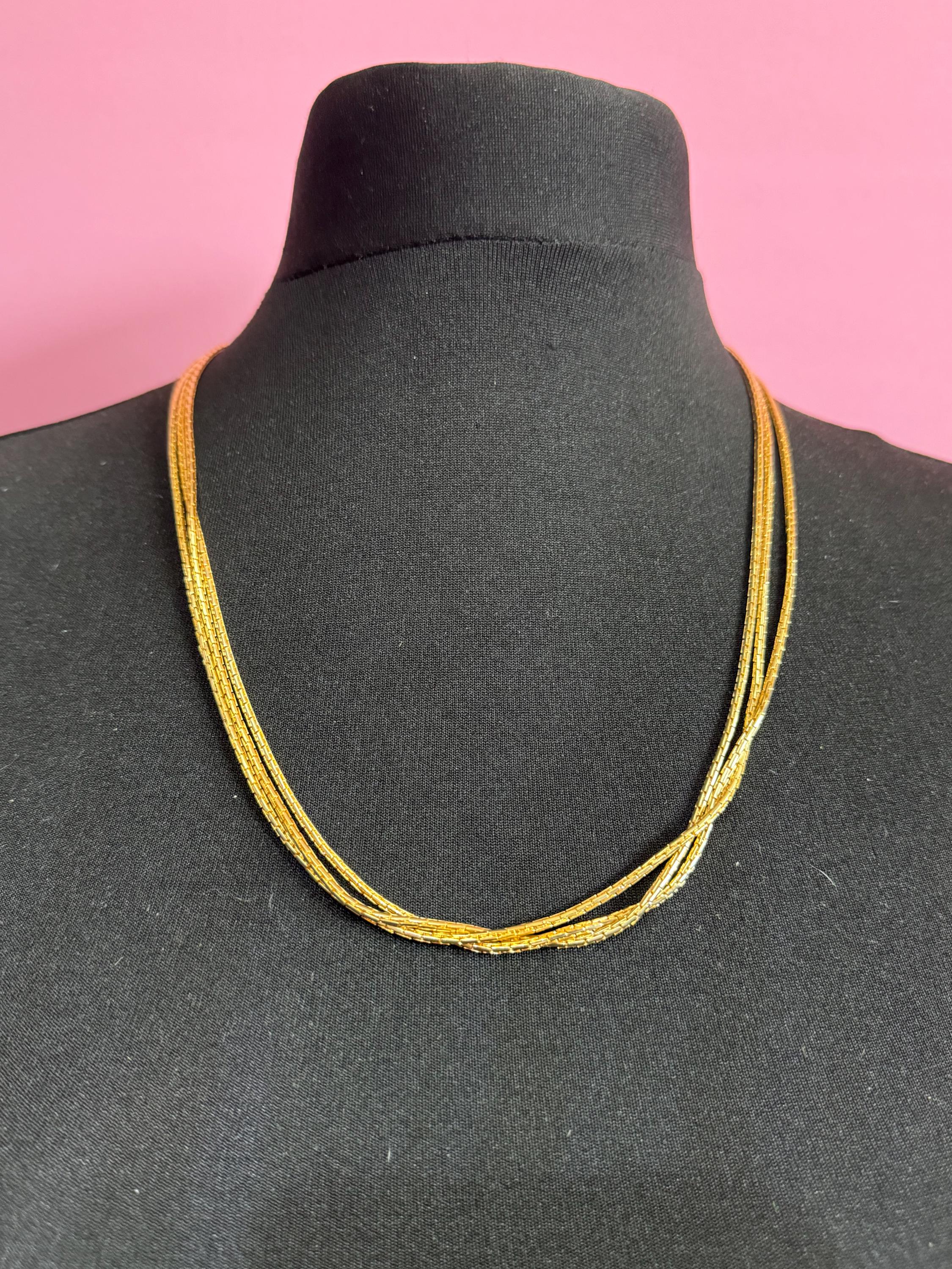 18 inch 59 to 66cm Vintage gold tone flat link multi strand 3 row waterfall long chain necklace
