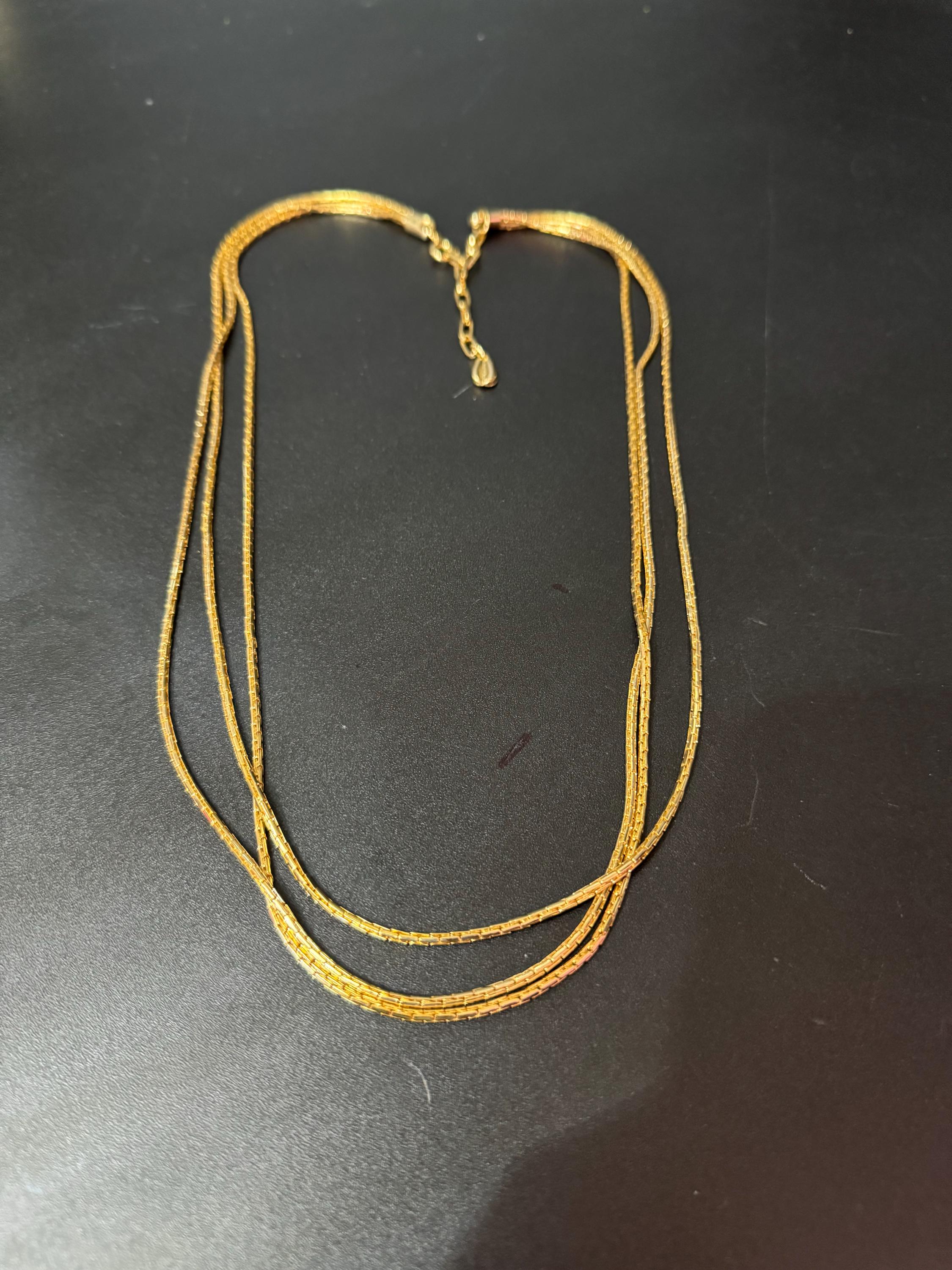 18 inch 59 to 66cm Vintage gold tone flat link multi strand 3 row waterfall long chain necklace
