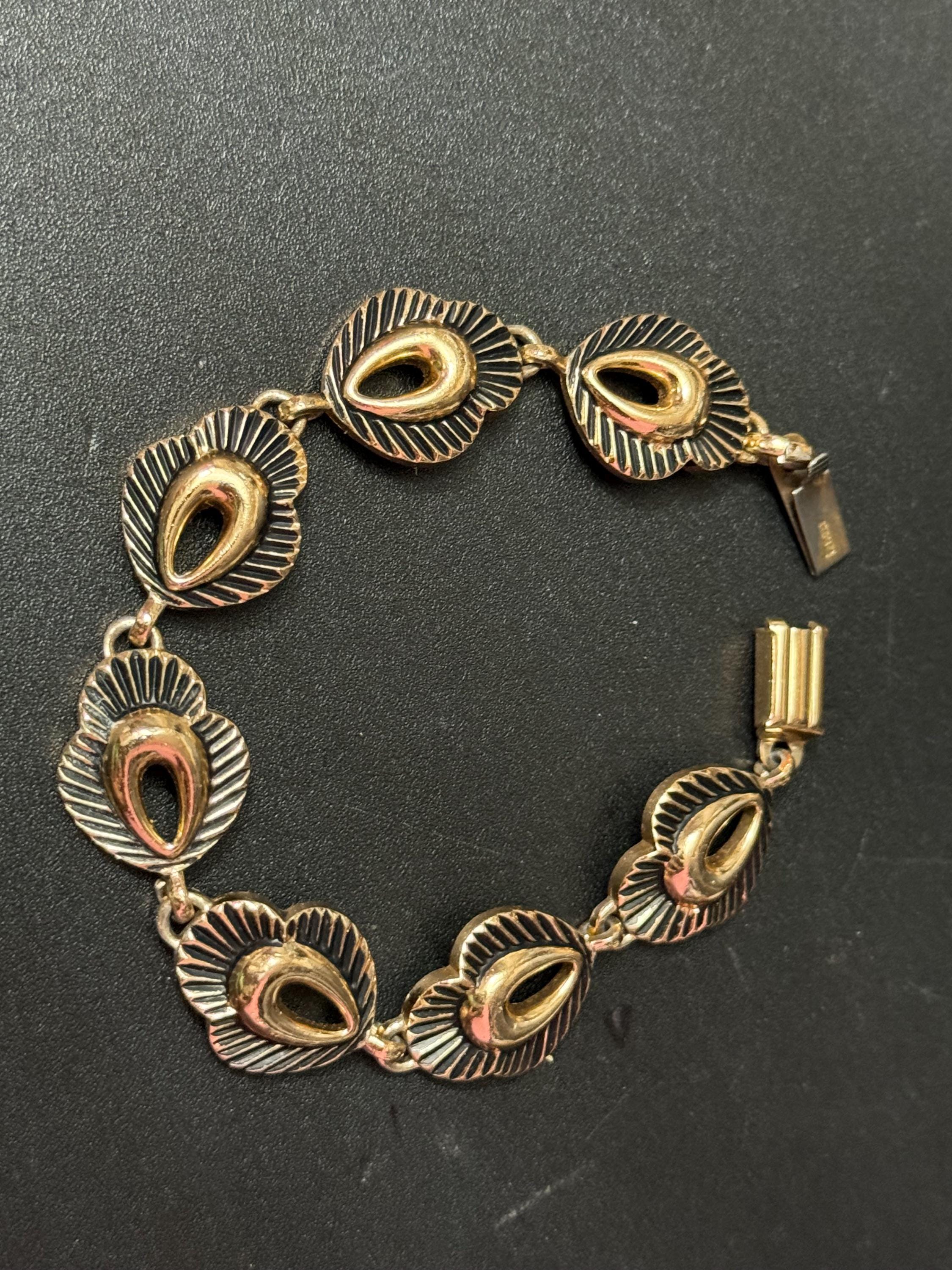 Signed GLOBUS Vintage copper gold tone lightweight aluminium panel link bracelet 19cm