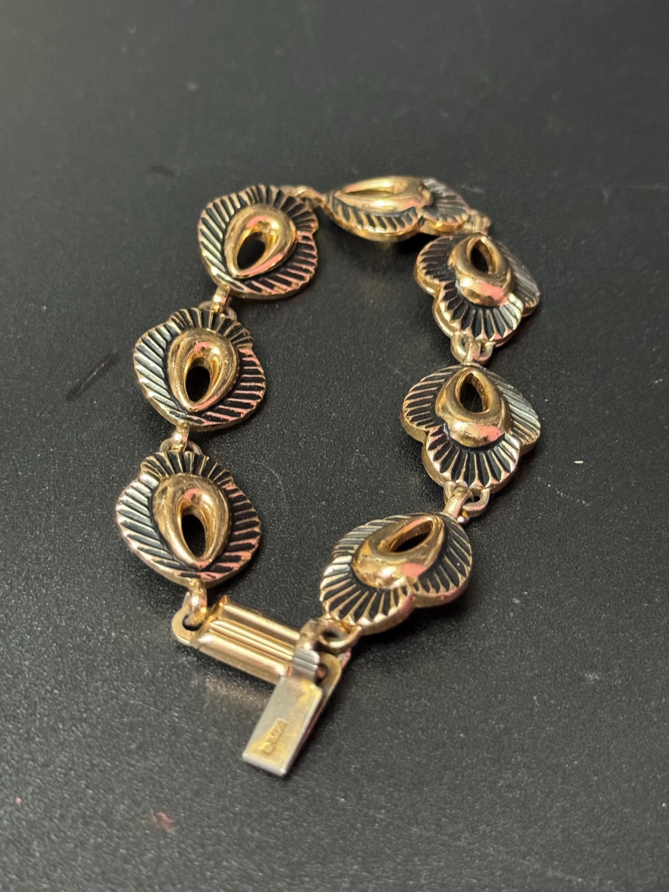 Signed GLOBUS Vintage copper gold tone lightweight aluminium panel link bracelet 19cm