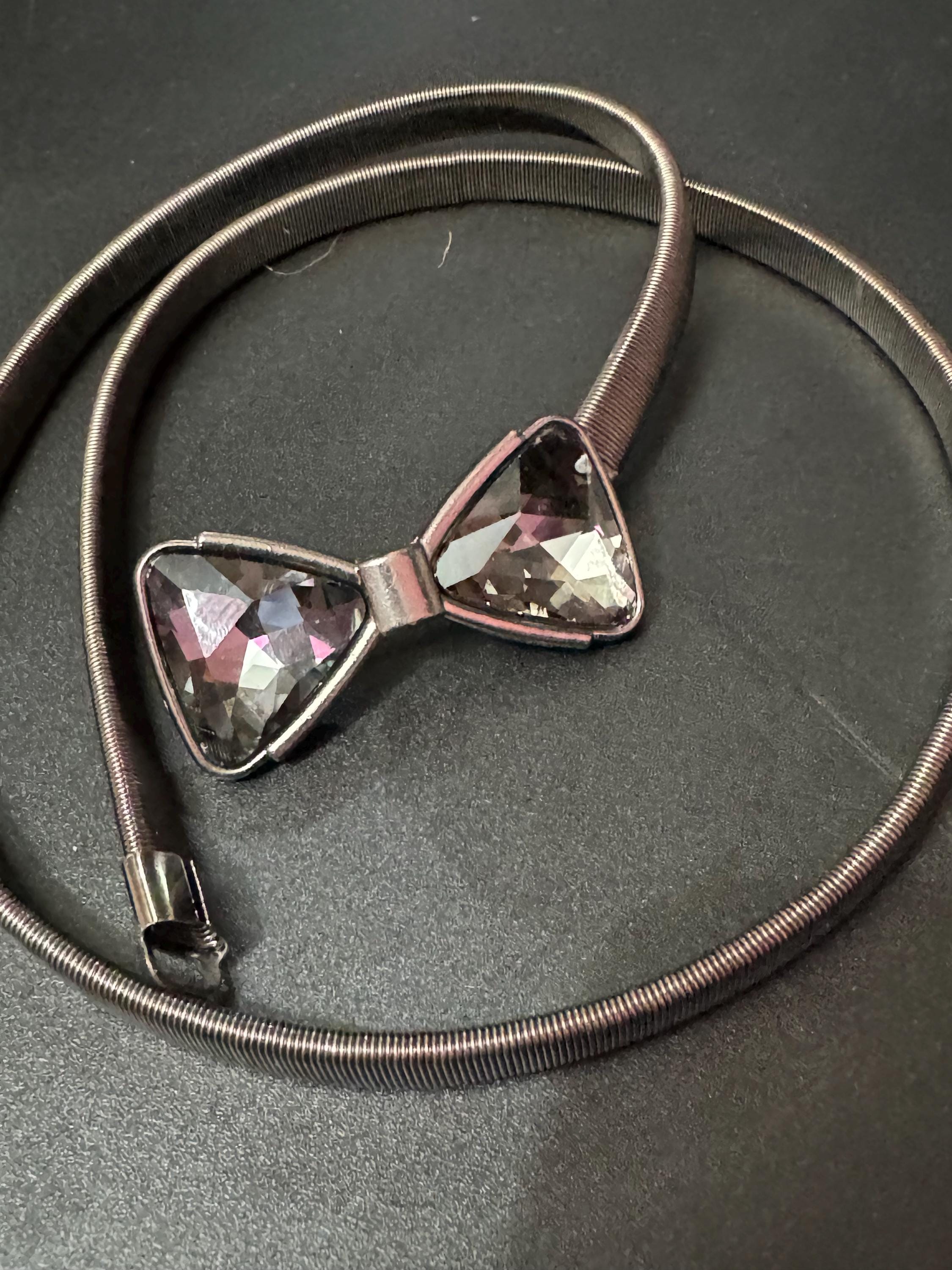 Retro Silver Bow Belt: Articulated Glass Snake Chain, Adjustable
