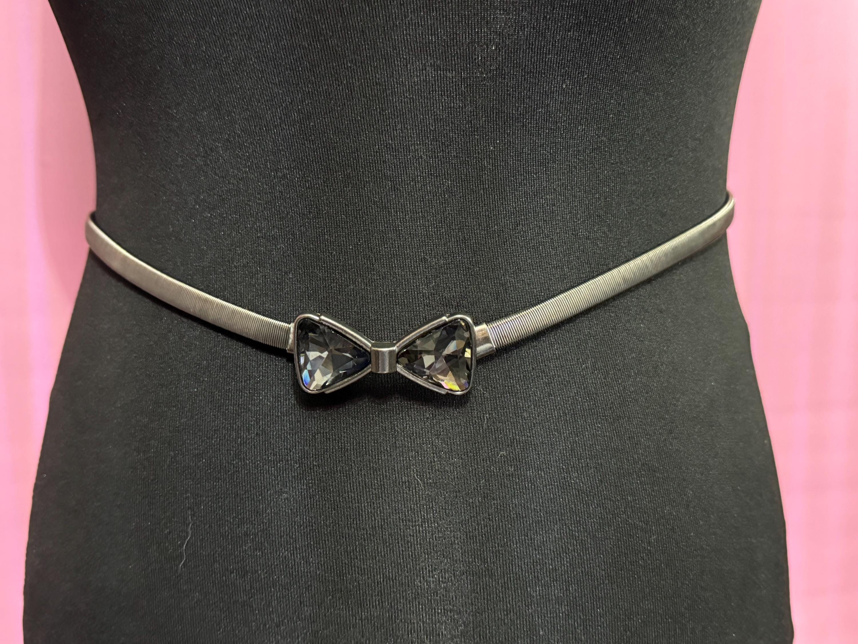 Retro Silver Bow Belt: Articulated Glass Snake Chain, Adjustable