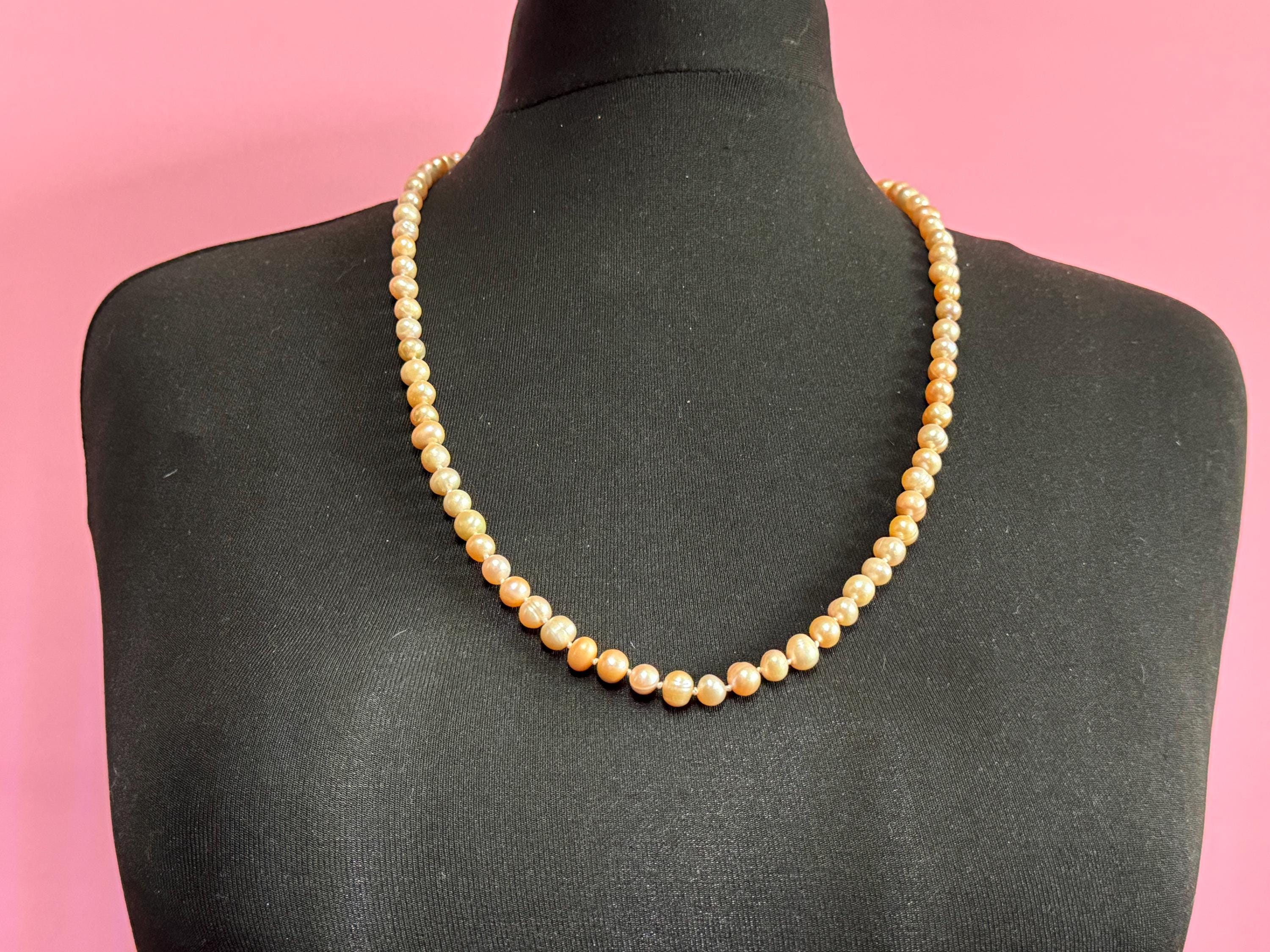pink peach dyed freshwater pearl beaded  collar necklace 72cm