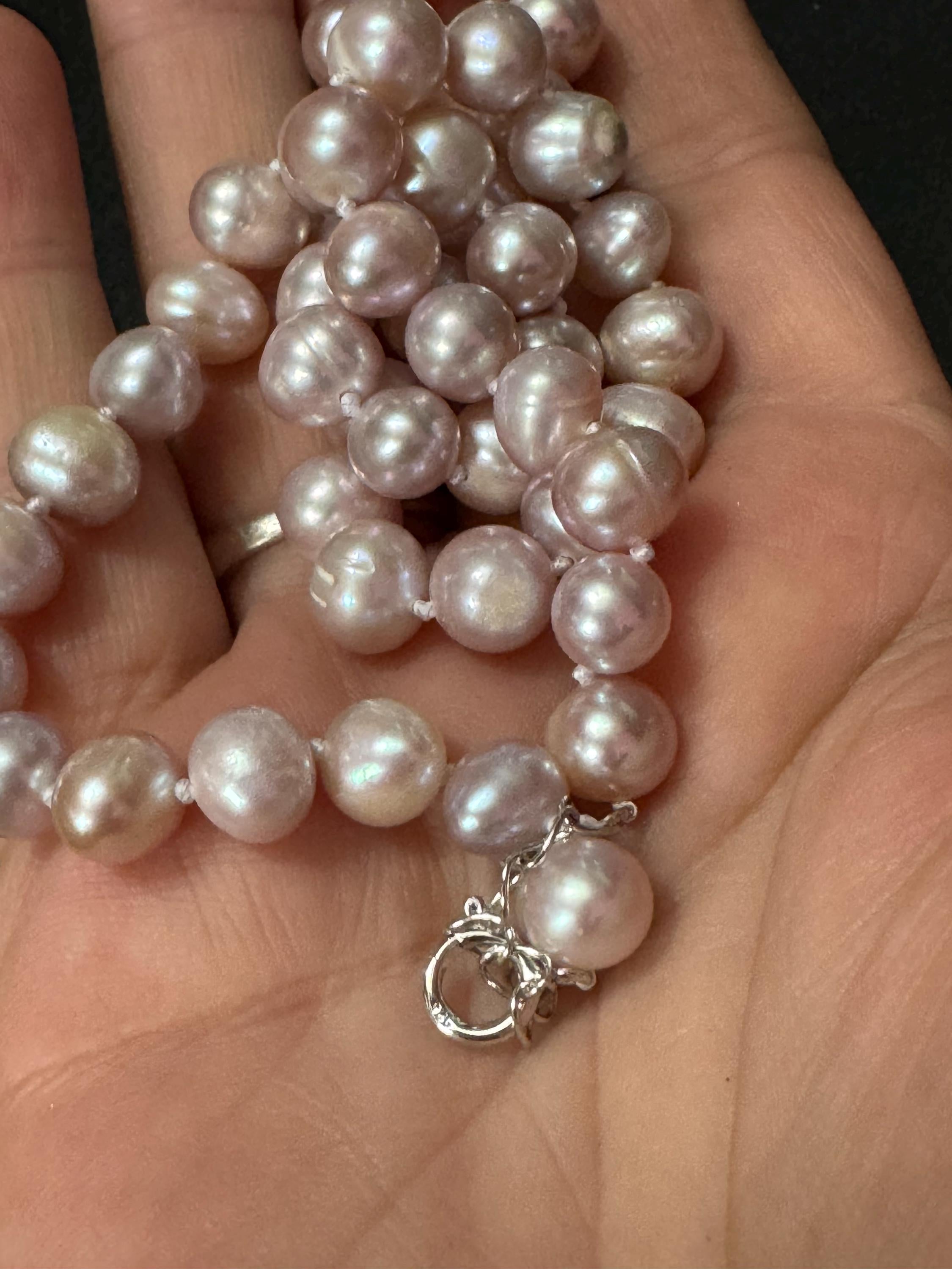 Lilac purple dyed freshwater pearl beaded  collar necklace 42-47cm