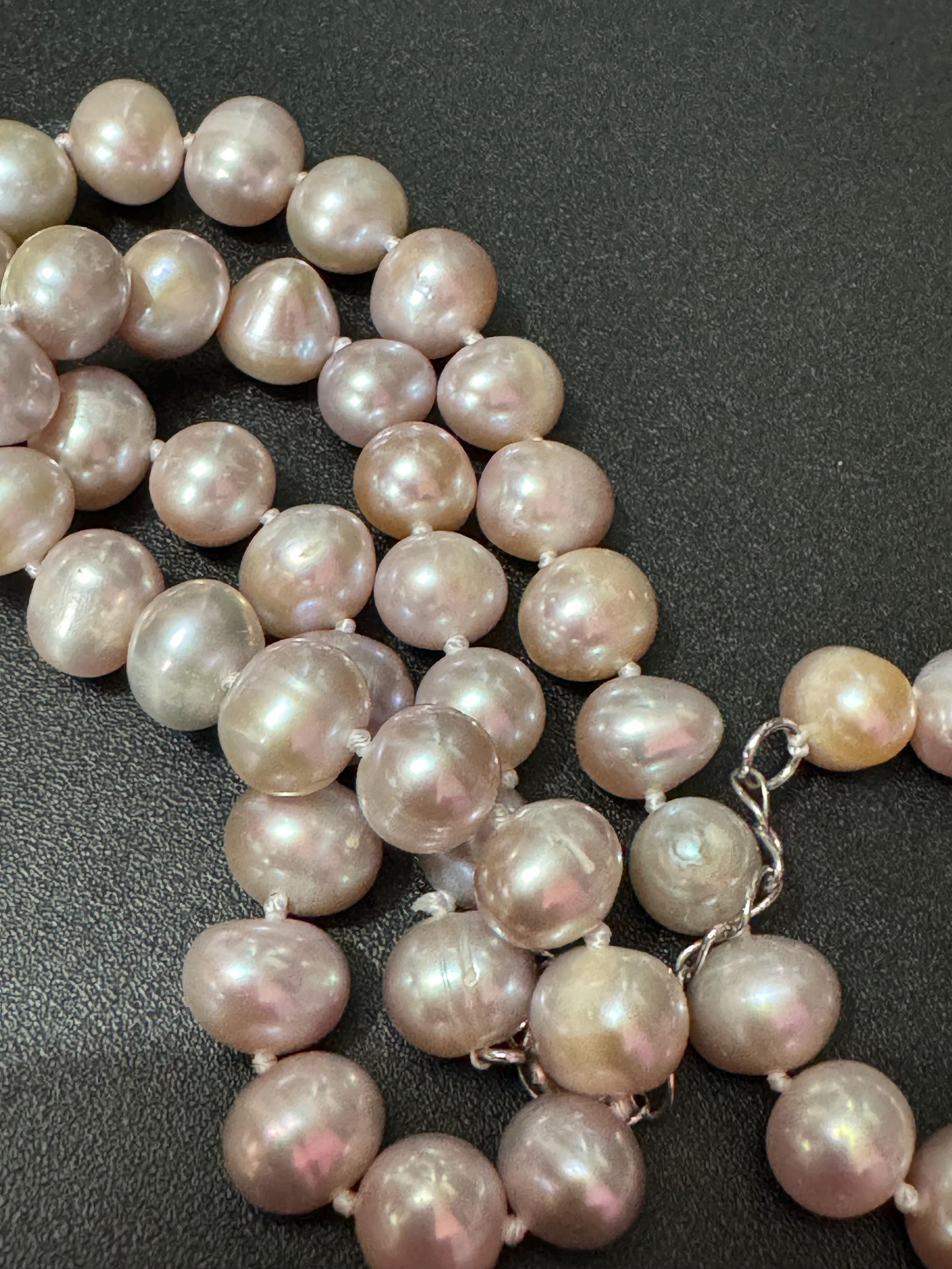 Lilac purple dyed freshwater pearl beaded  collar necklace 42-47cm
