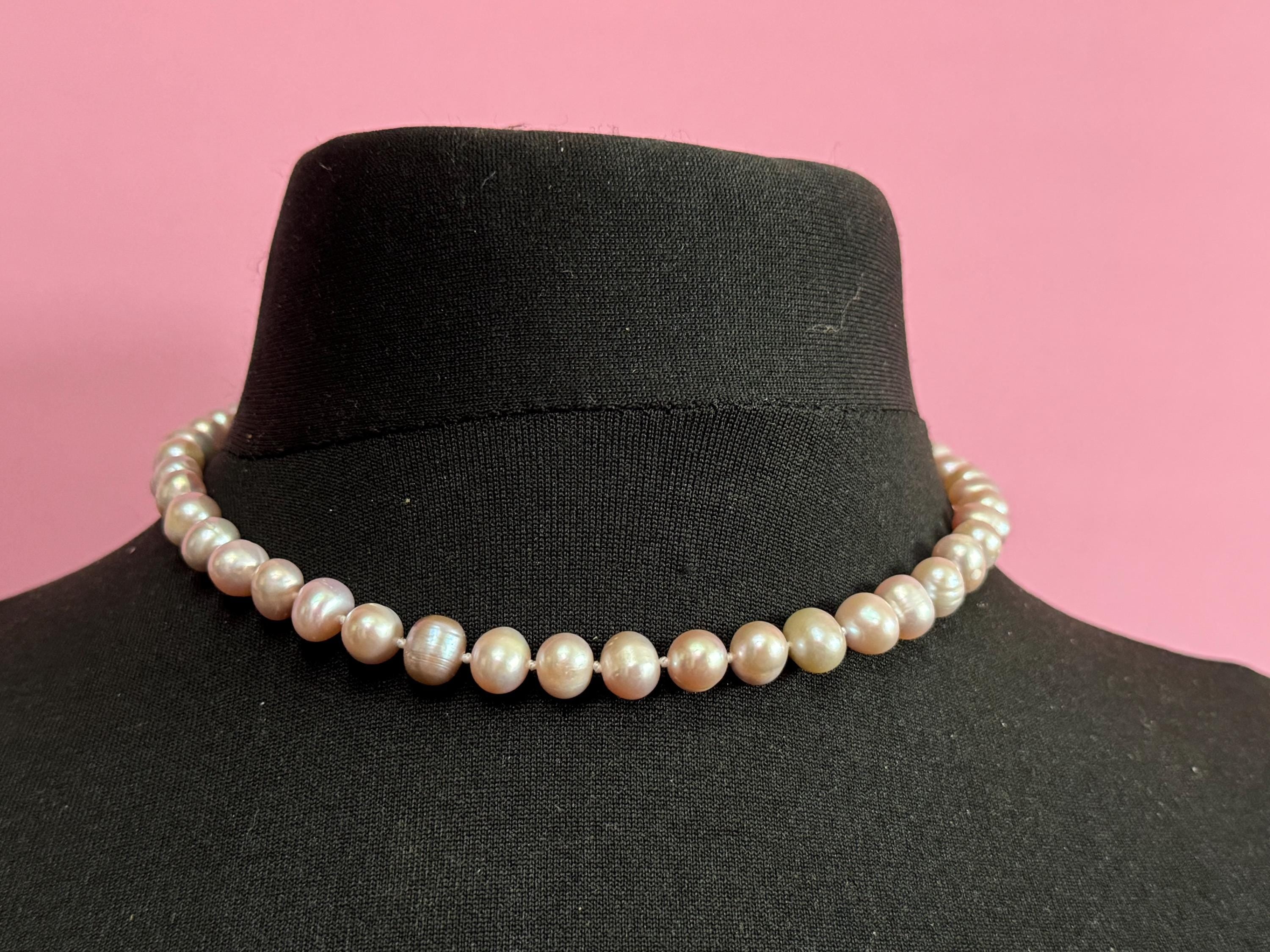Lilac purple dyed freshwater pearl beaded  collar necklace 42-47cm