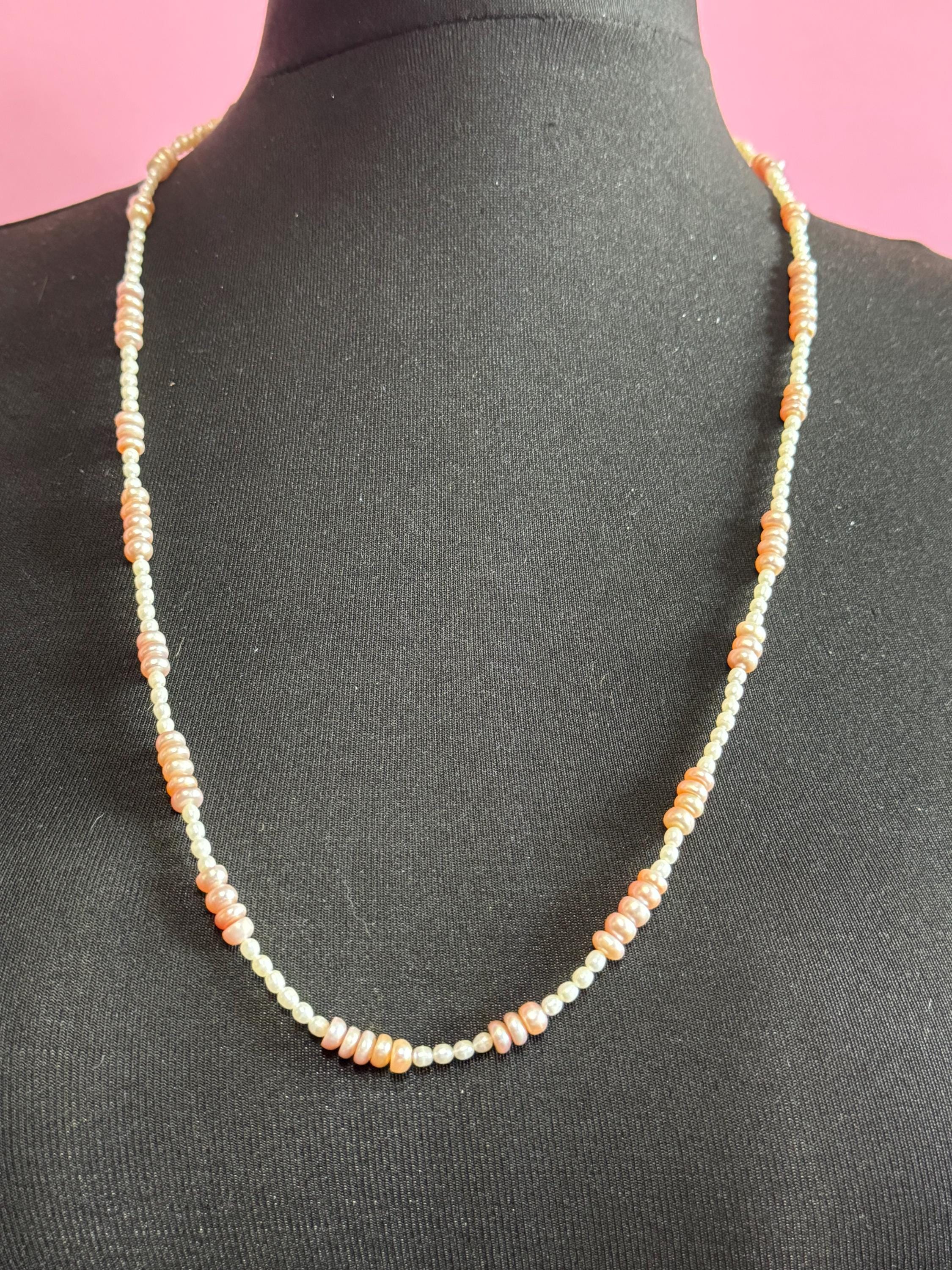 Signed lotus Light pink freshwater pearl long beaded necklace 77cm