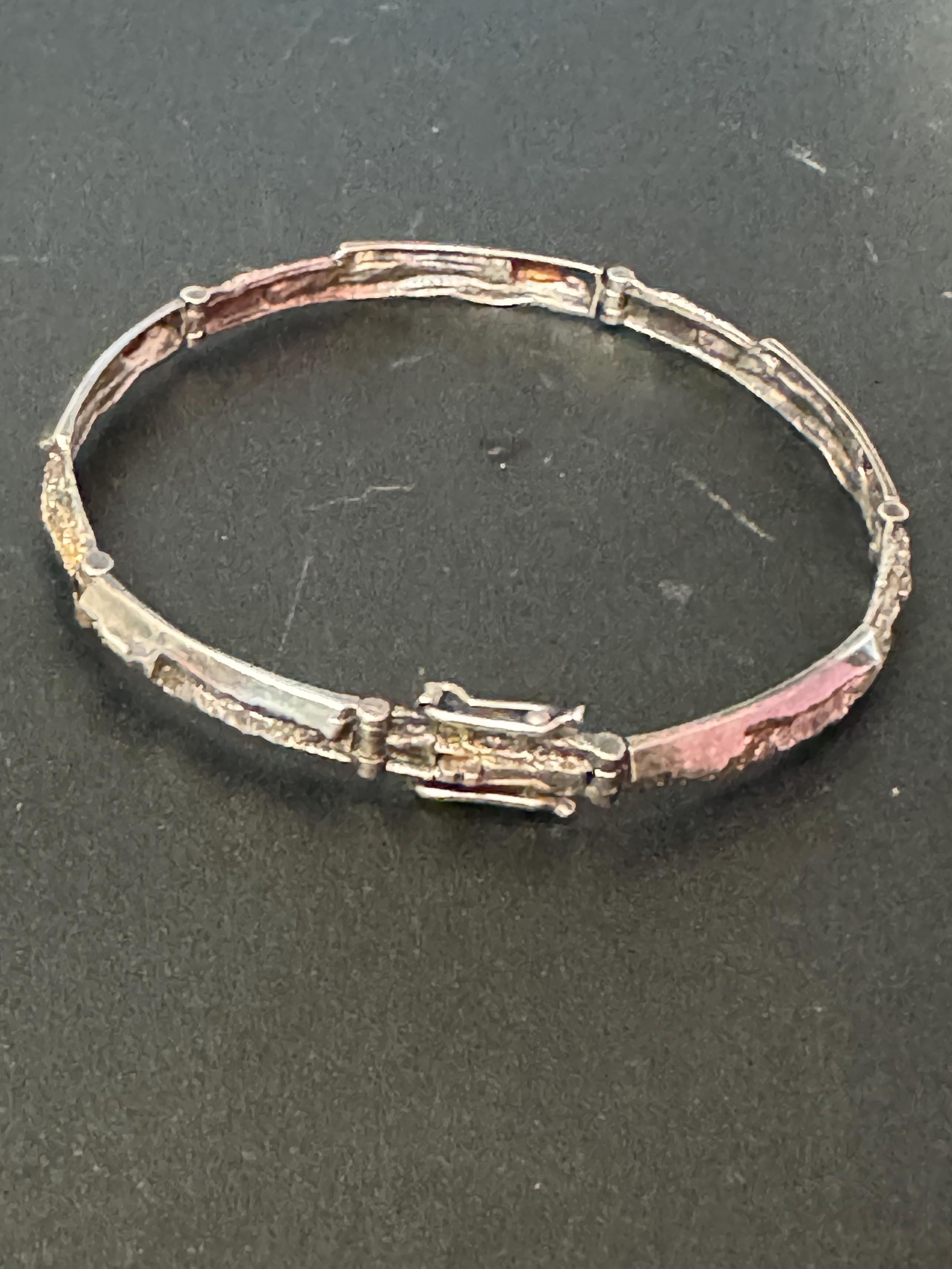 Retro 1970s 925 sterling silver textured modernist BARK hinged panel bracelet vintage 9.2 grams 18cm