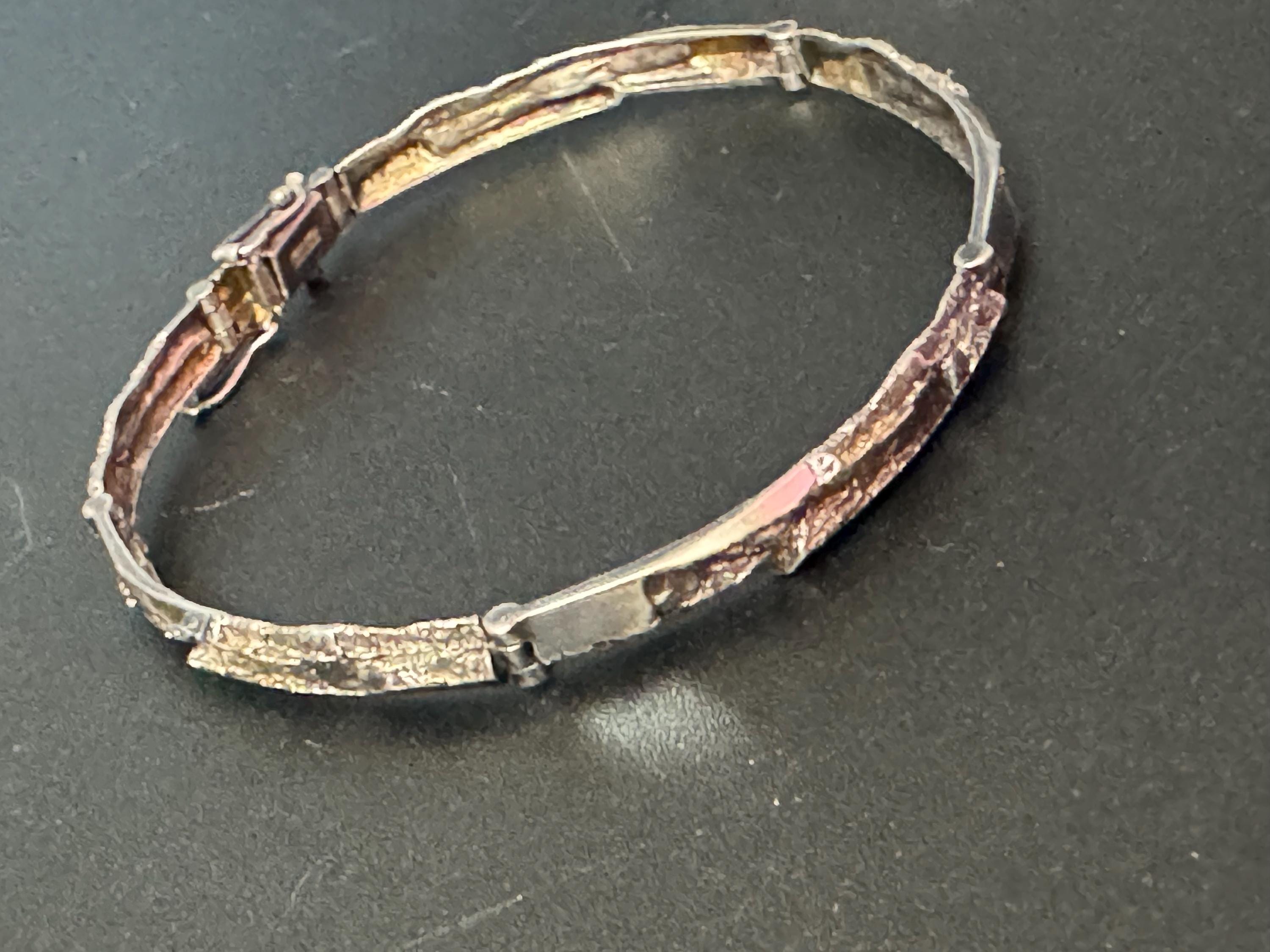 Retro 1970s 925 sterling silver textured modernist BARK hinged panel bracelet vintage 9.2 grams 18cm