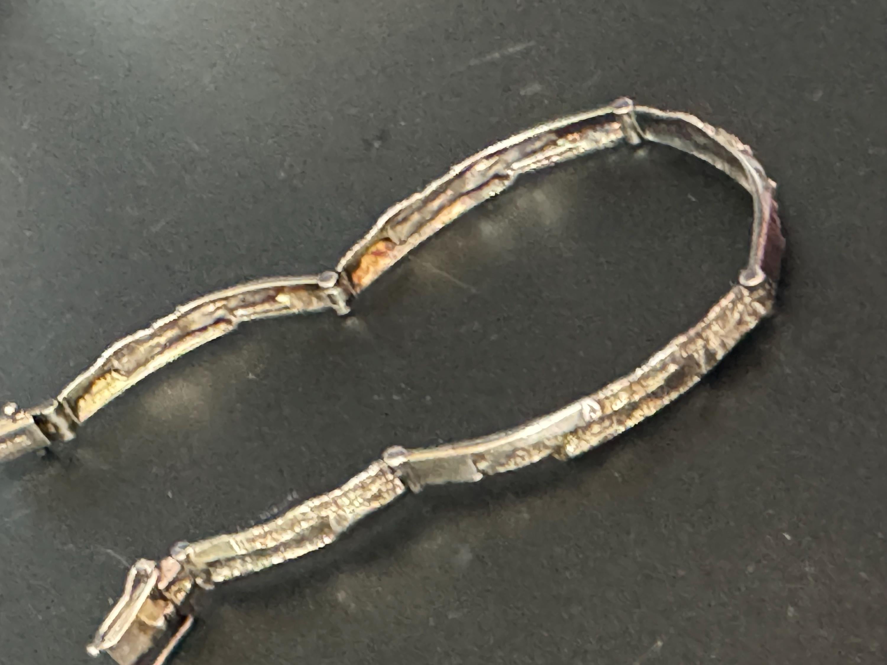 Retro 1970s 925 sterling silver textured modernist BARK hinged panel bracelet vintage 9.2 grams 18cm