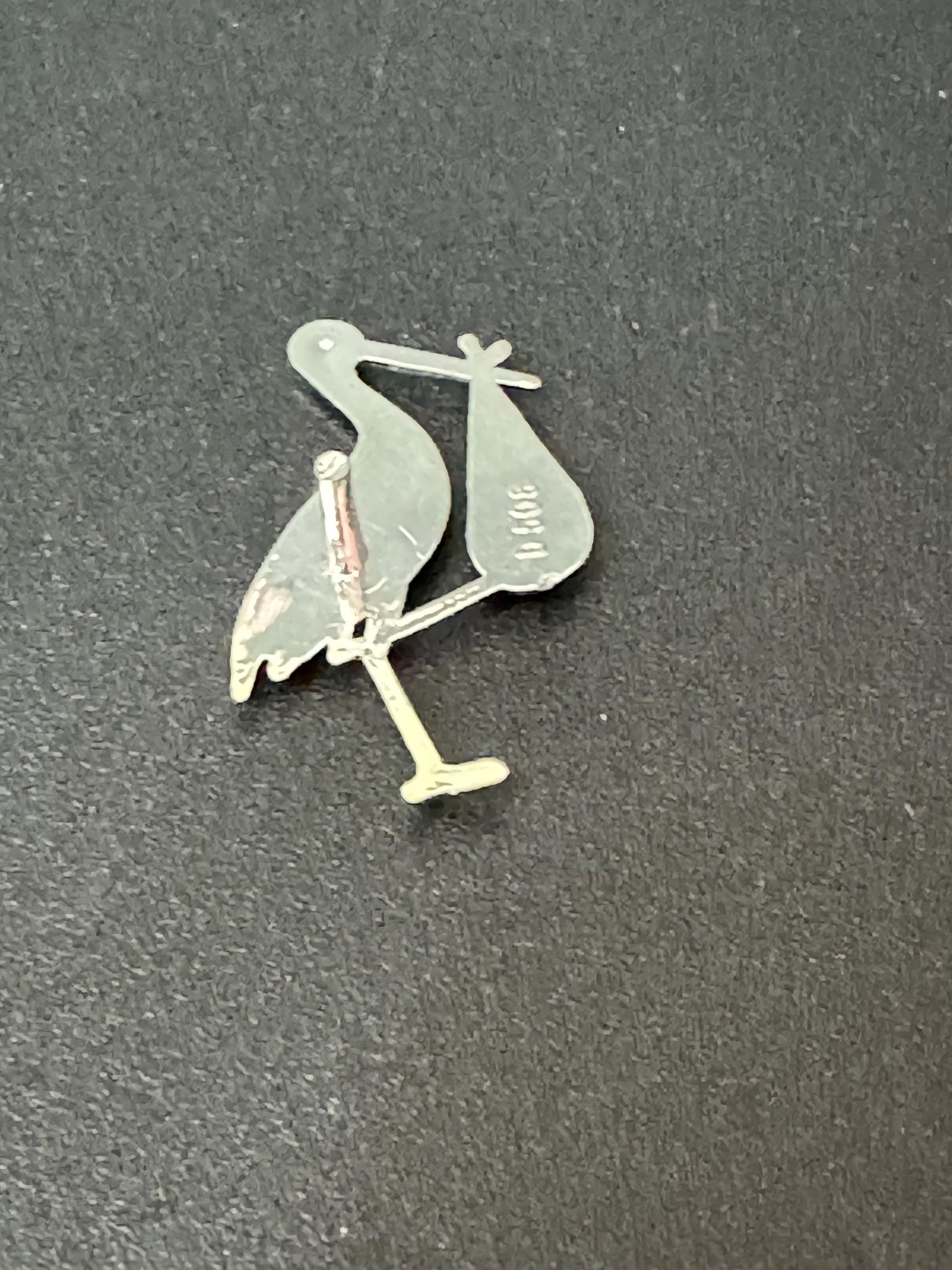 Vintage new baby christening silver plastic stork cake topper decoration