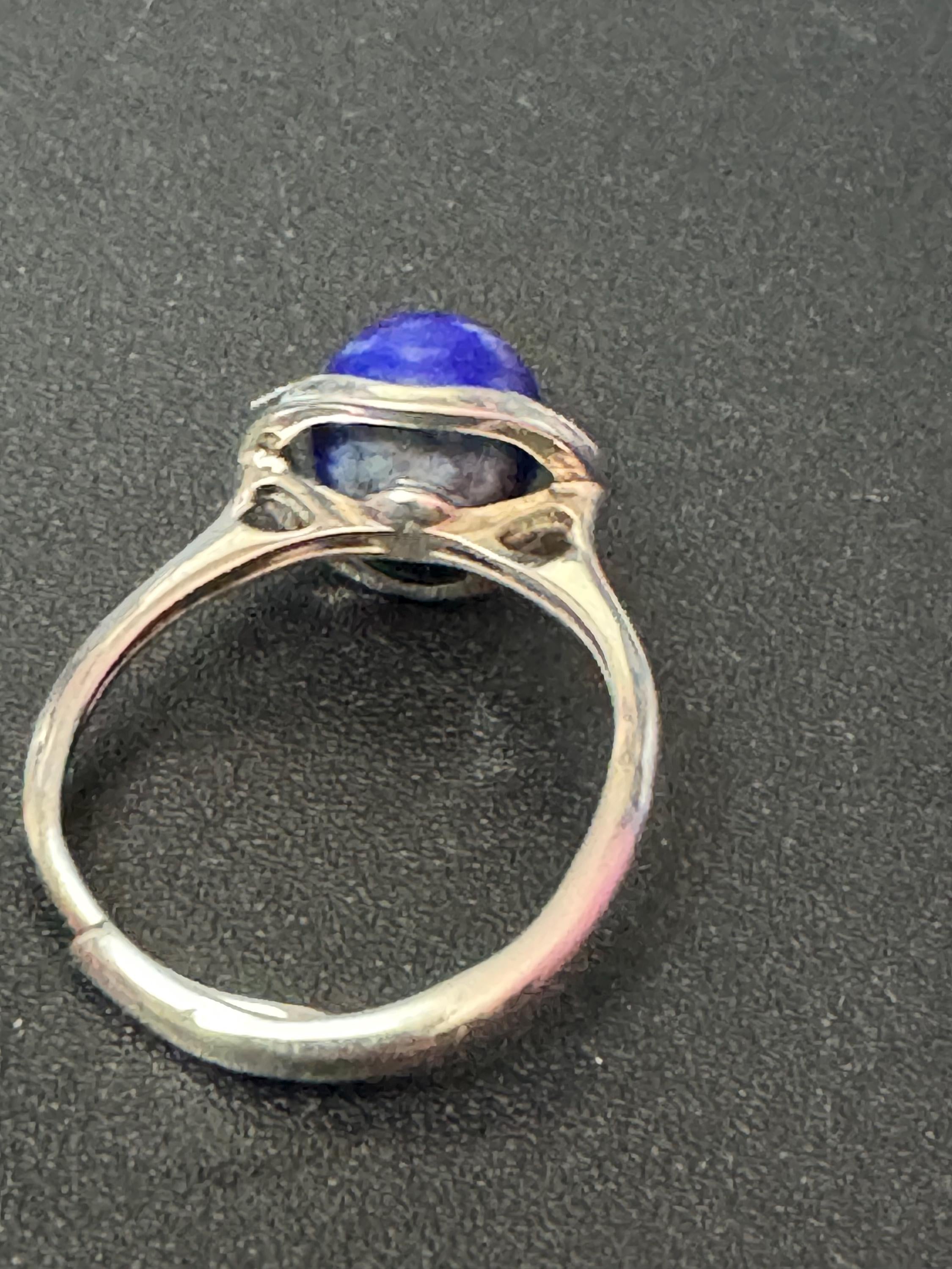 Vintage Sterling Silver Lapis Lazuli Cocktail Ring (Size N/O)