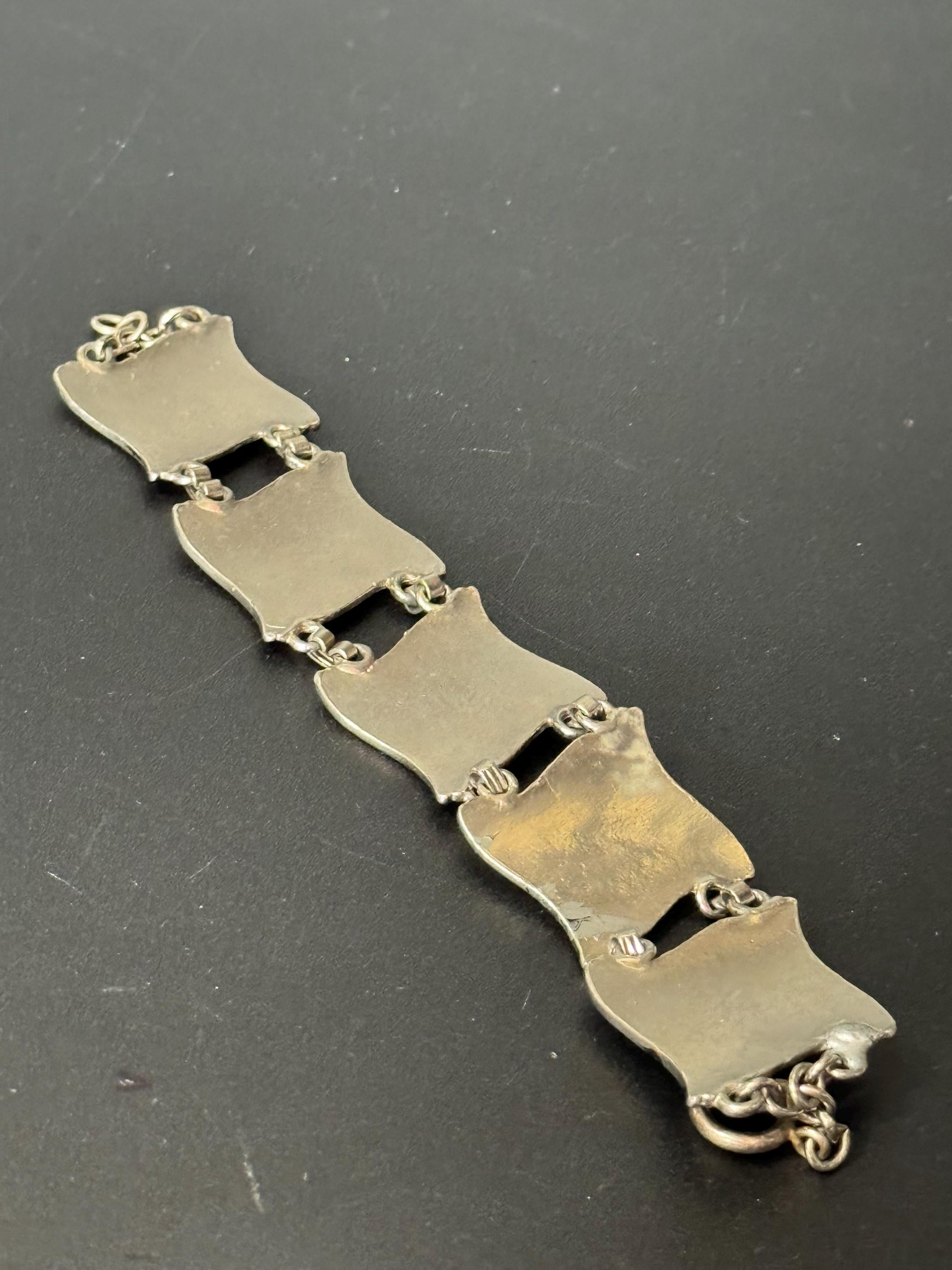 vintage 1970s Silver tone chunky panel link wide bracelet fish seahorse starfish designs