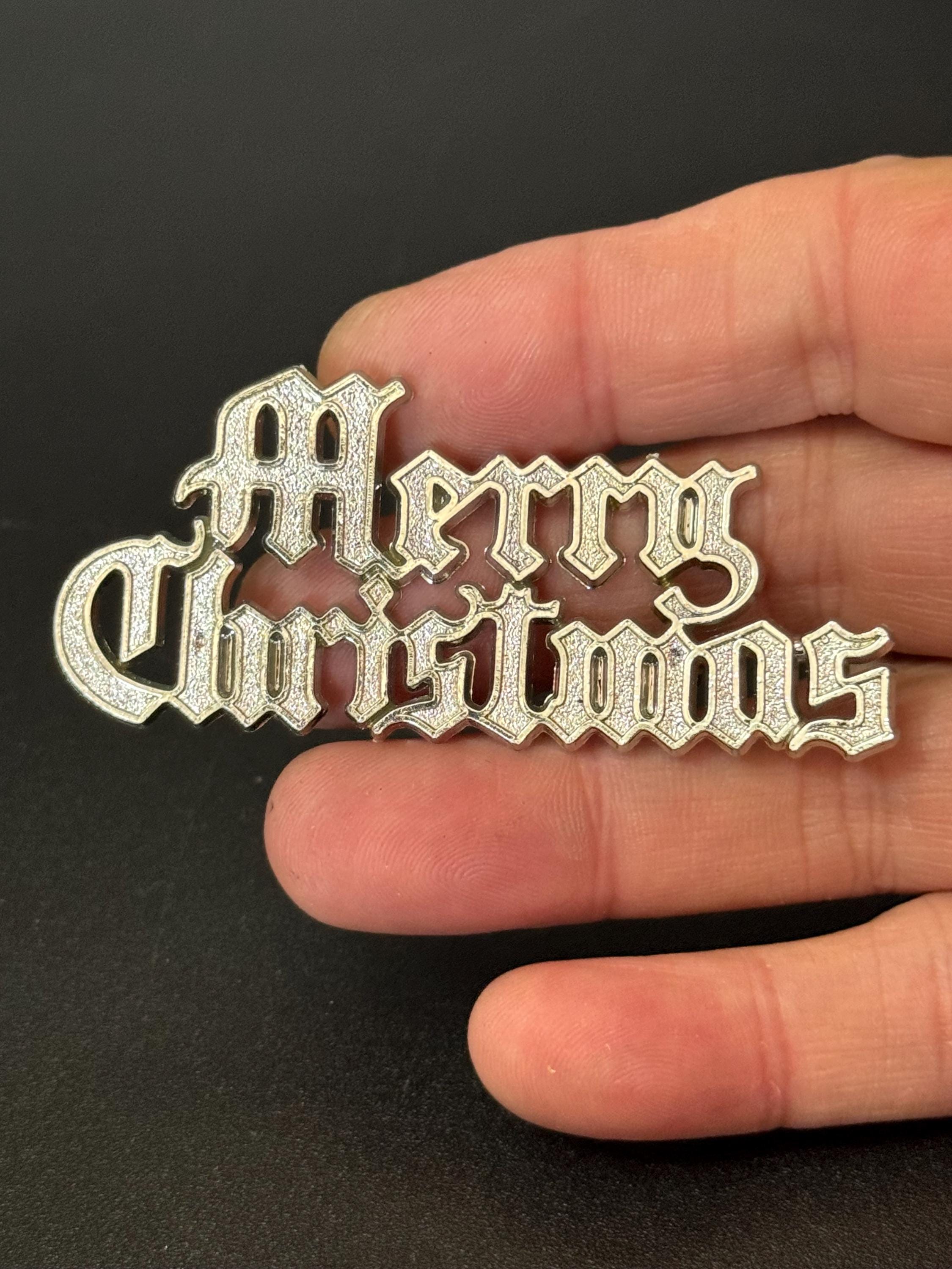 Stand up MERRY CHRISTMAS silver plastic cake topper decoration home baking sign