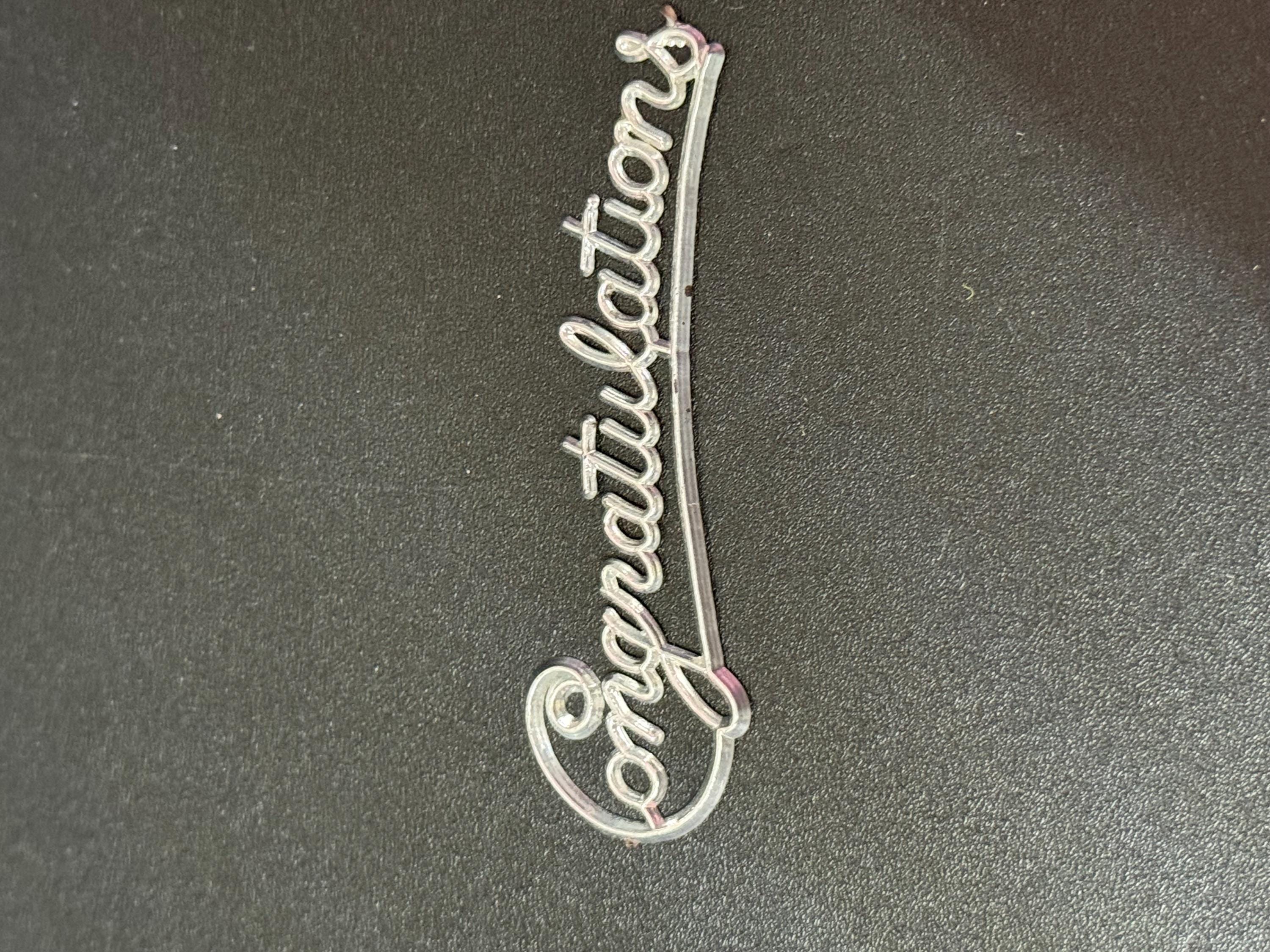 Retro silver congratulations cake topper decoration reusable plastic