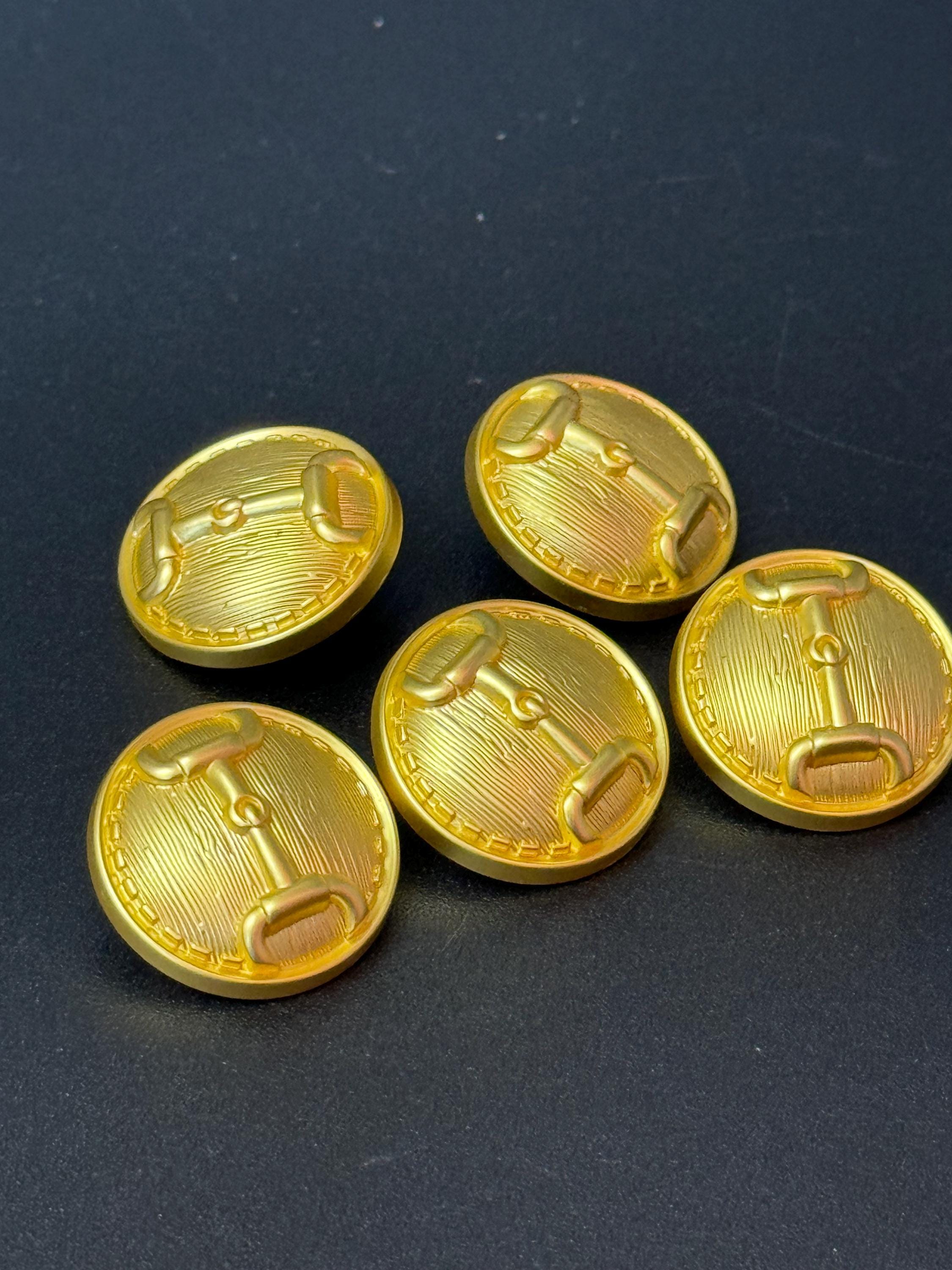 23mm Set of 5 bright Gold metal snaffle horse bit metal domed buttons