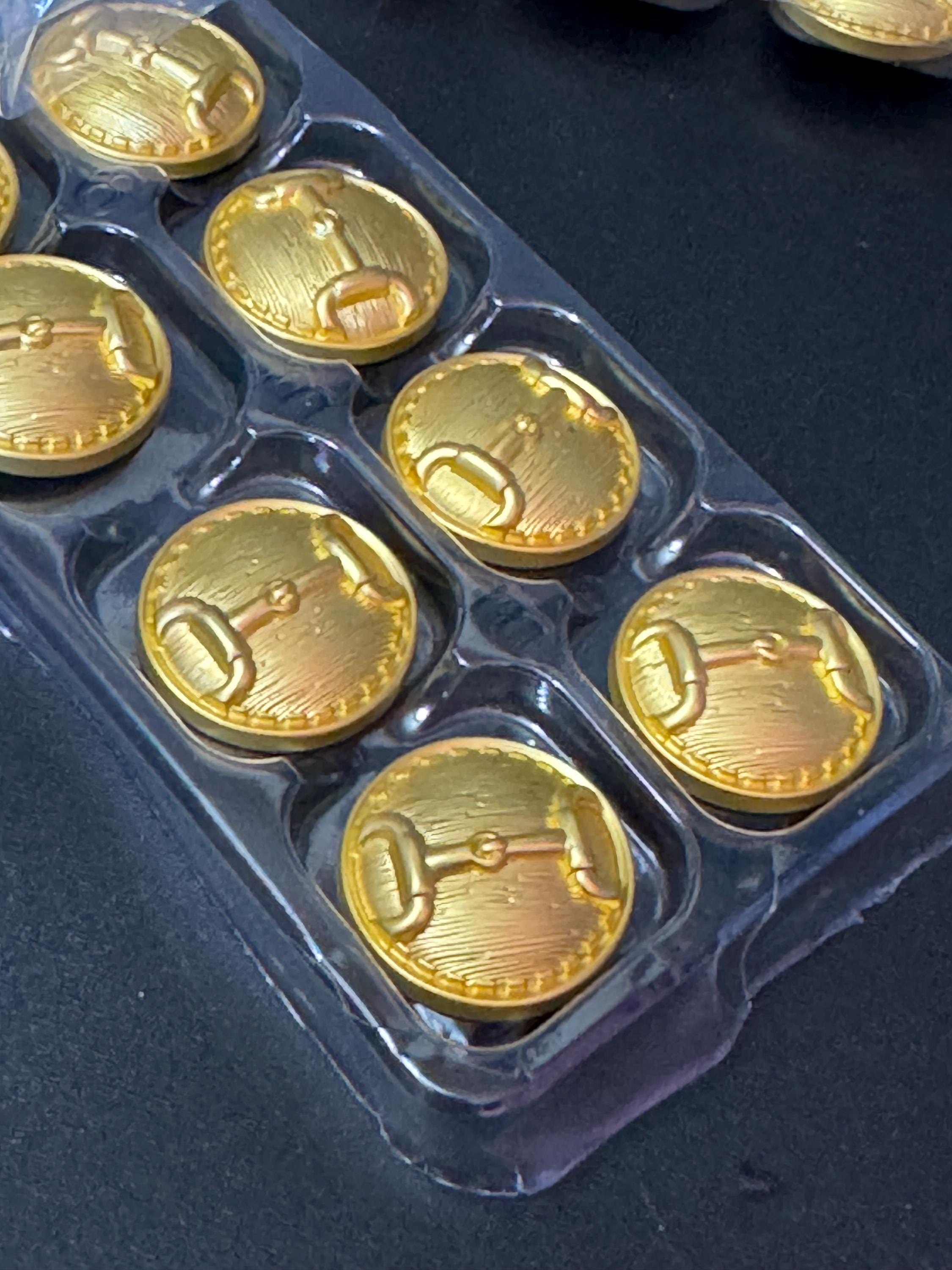 23mm Set of 5 bright Gold metal snaffle horse bit metal domed buttons
