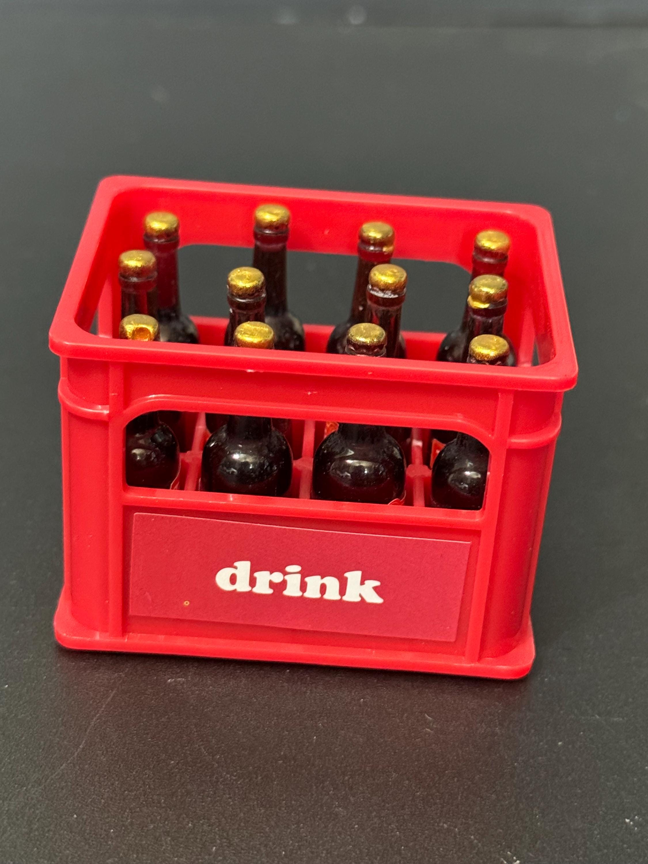 Miniature men’s beer crate and 12 ale bottles micro scenery cake topper dollhouses naughty elf prop