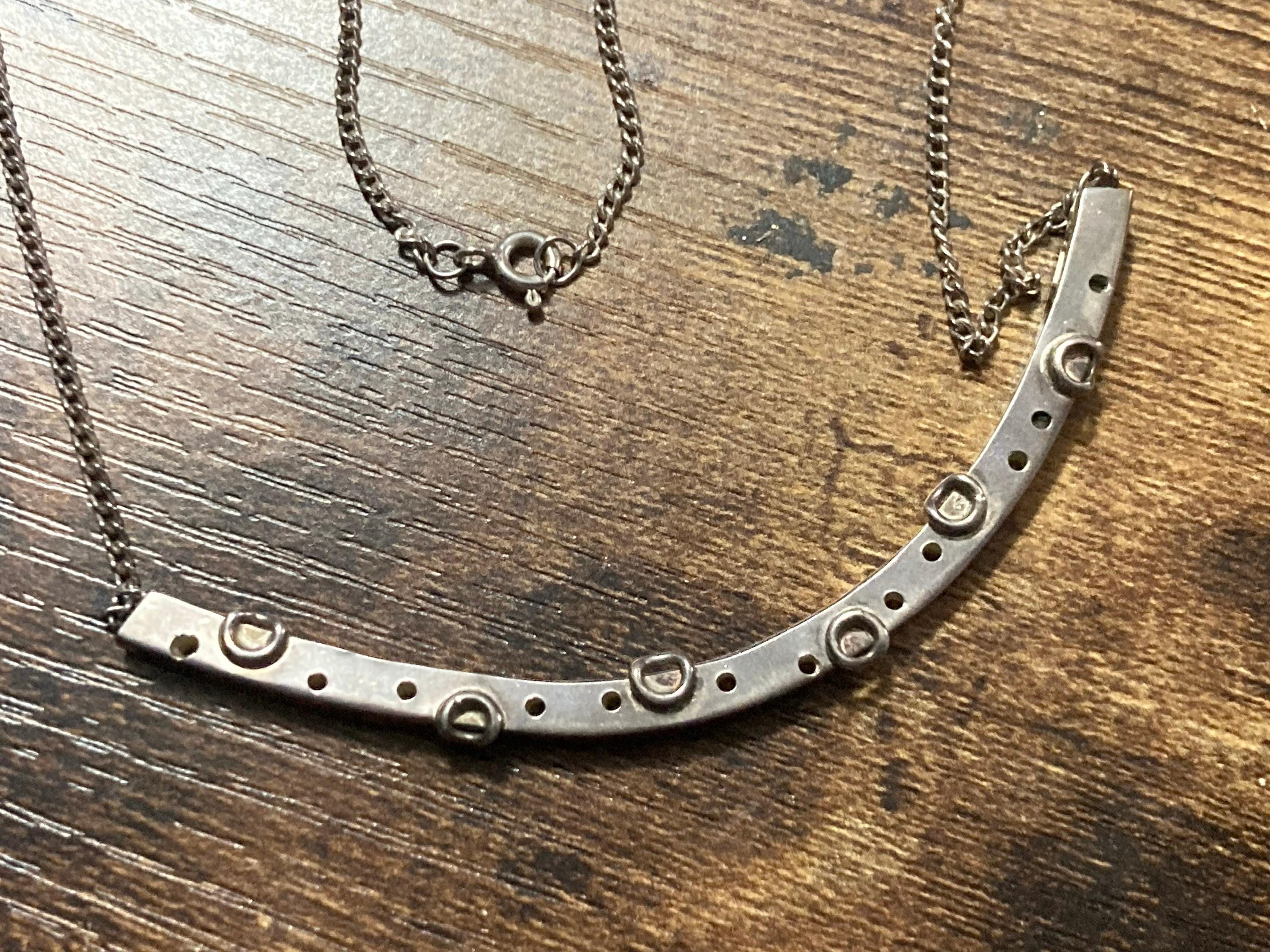 Vintage 925 Sterling silver brutalist bar choker necklace 46cm