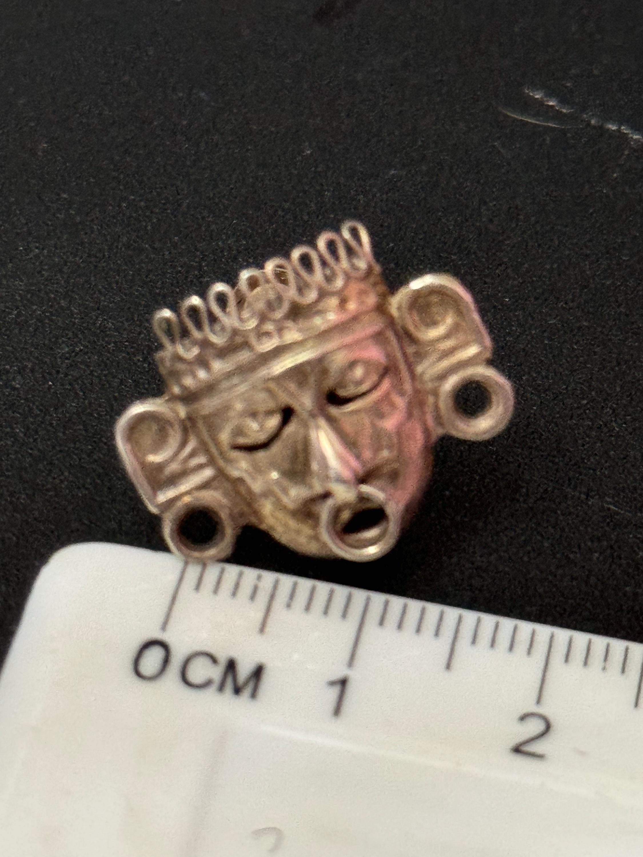 Vintage MPB Mexico silver Mayan Aztec tribal face clip on screw back earrings signed biano