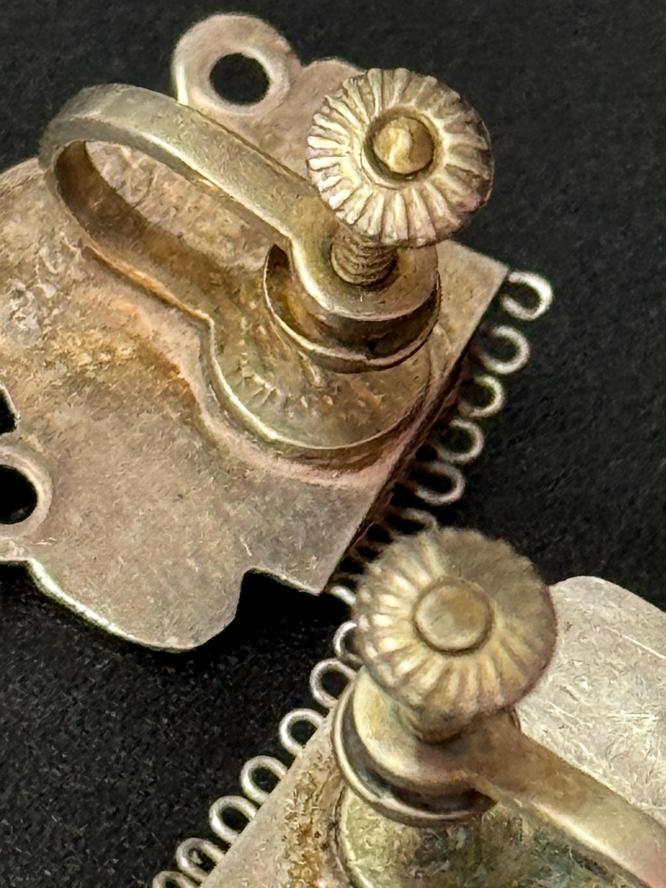 Vintage MPB Mexico silver Mayan Aztec tribal face clip on screw back earrings signed biano