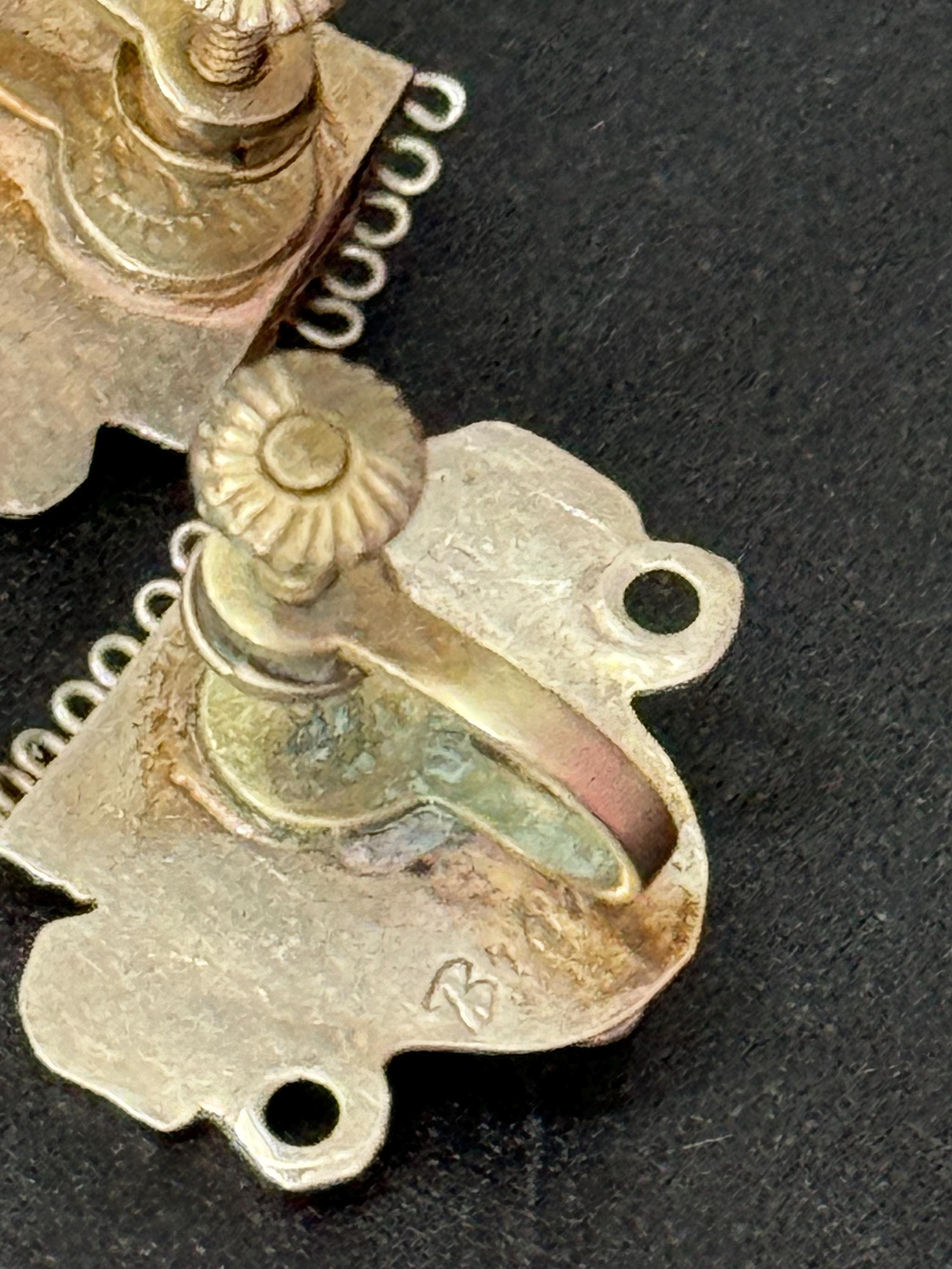 Vintage MPB Mexico silver Mayan Aztec tribal face clip on screw back earrings signed biano