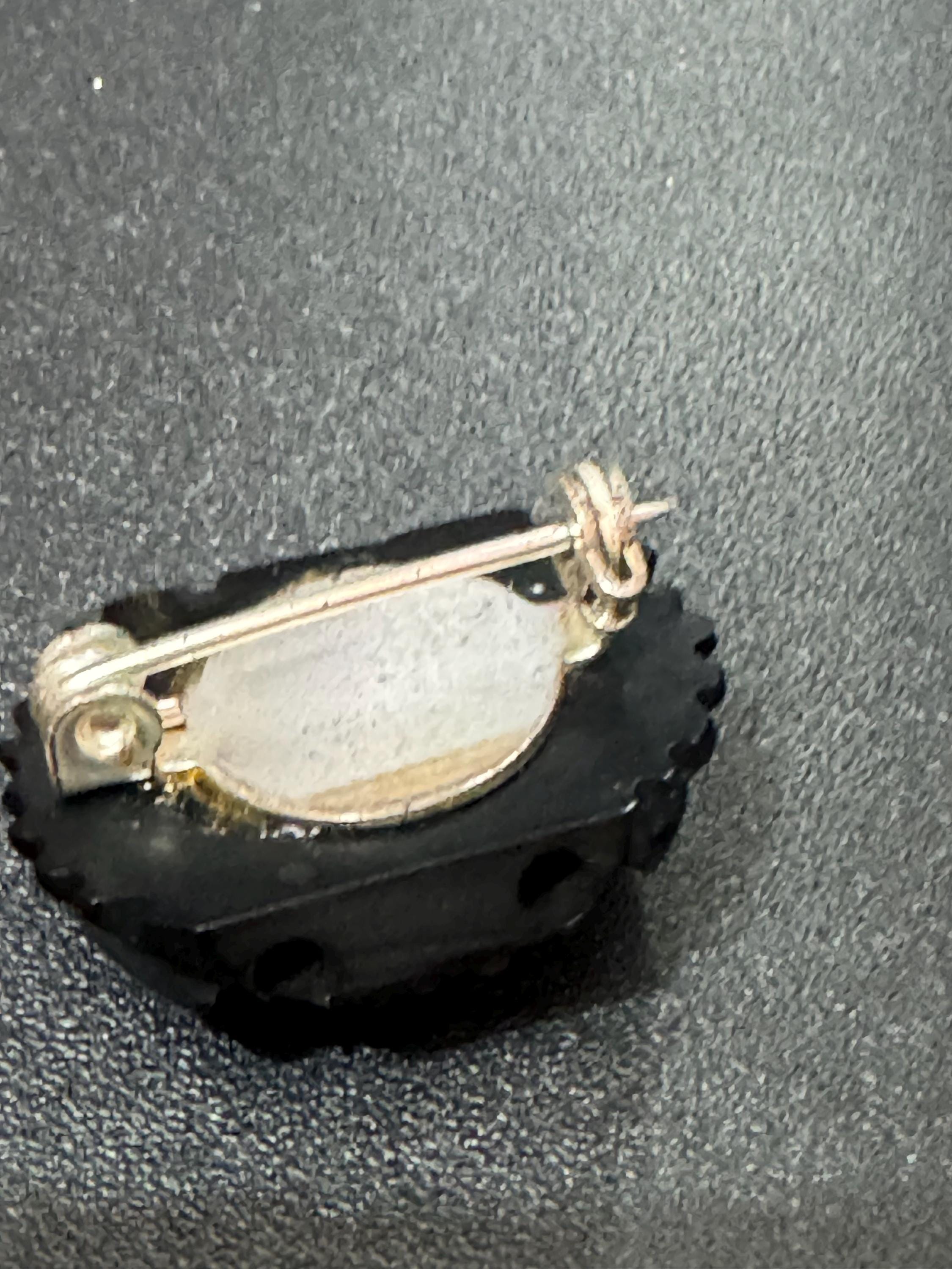 vintage retro small Victorian revival mourning brooch Faux Jet Bog oak