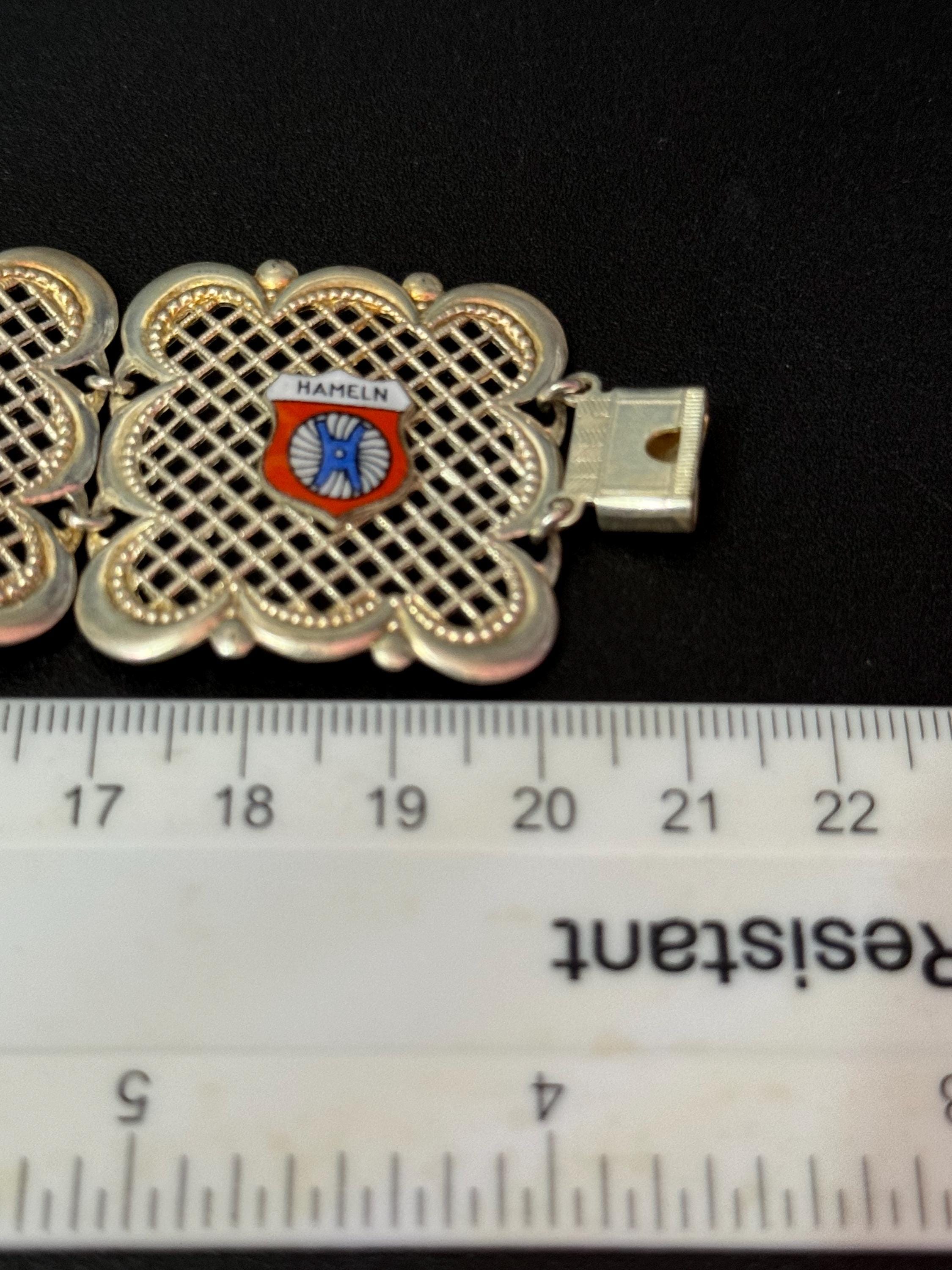 Berlin German Vintage Silver Tone filigree  Panel Link Bracelet Souvenir Germany