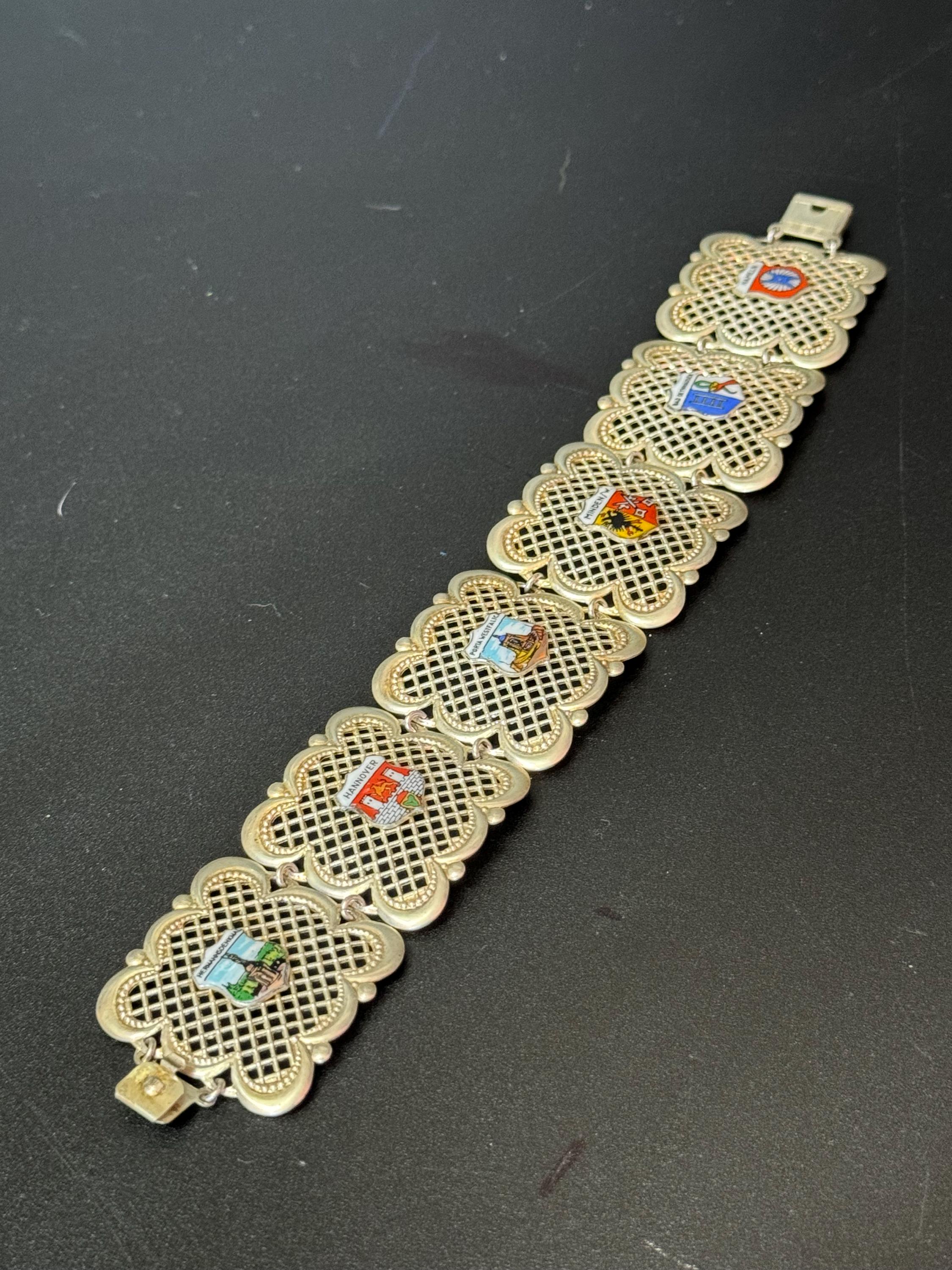 Berlin German Vintage Silver Tone filigree  Panel Link Bracelet Souvenir Germany