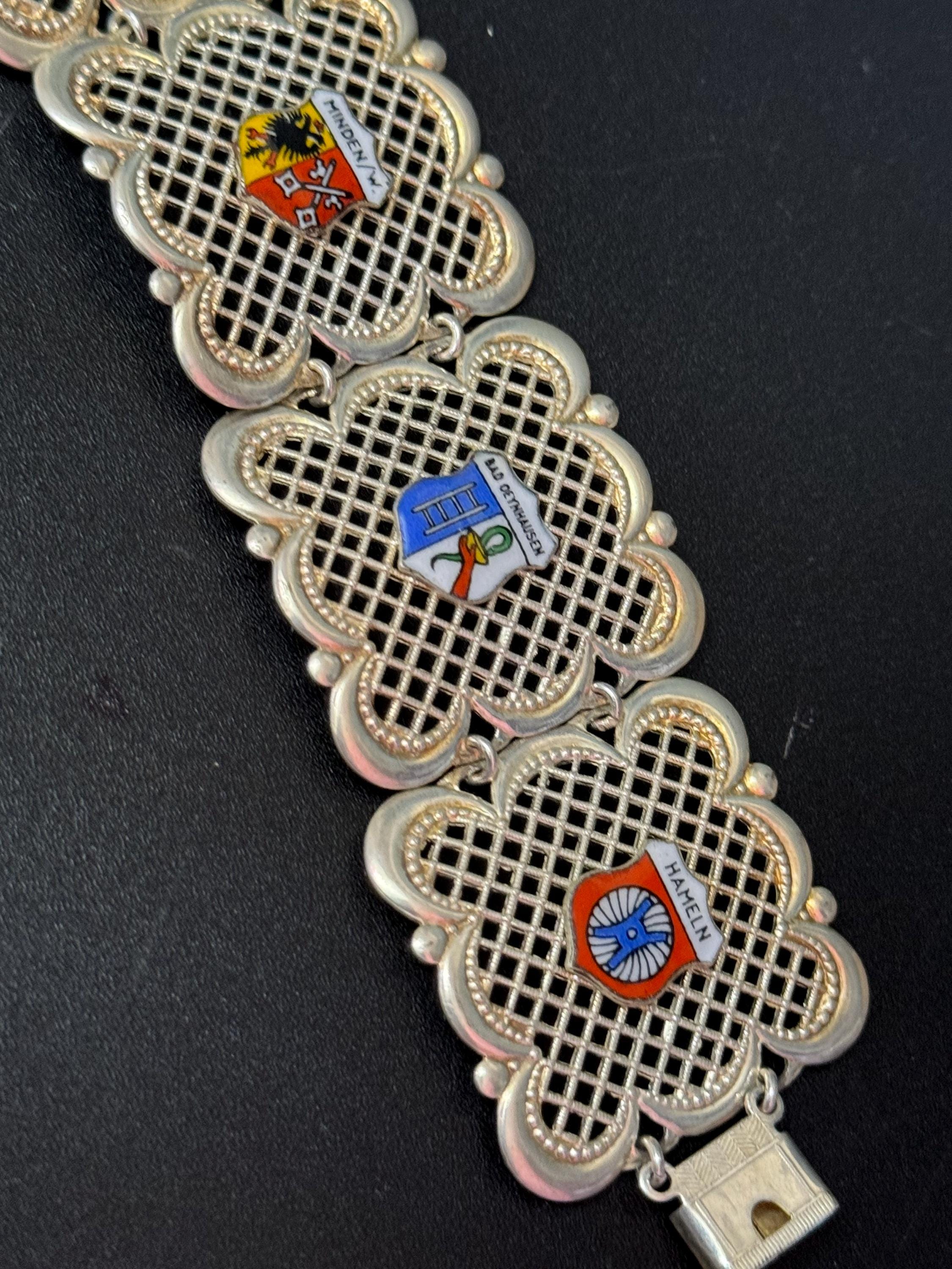 Berlin German Vintage Silver Tone filigree  Panel Link Bracelet Souvenir Germany