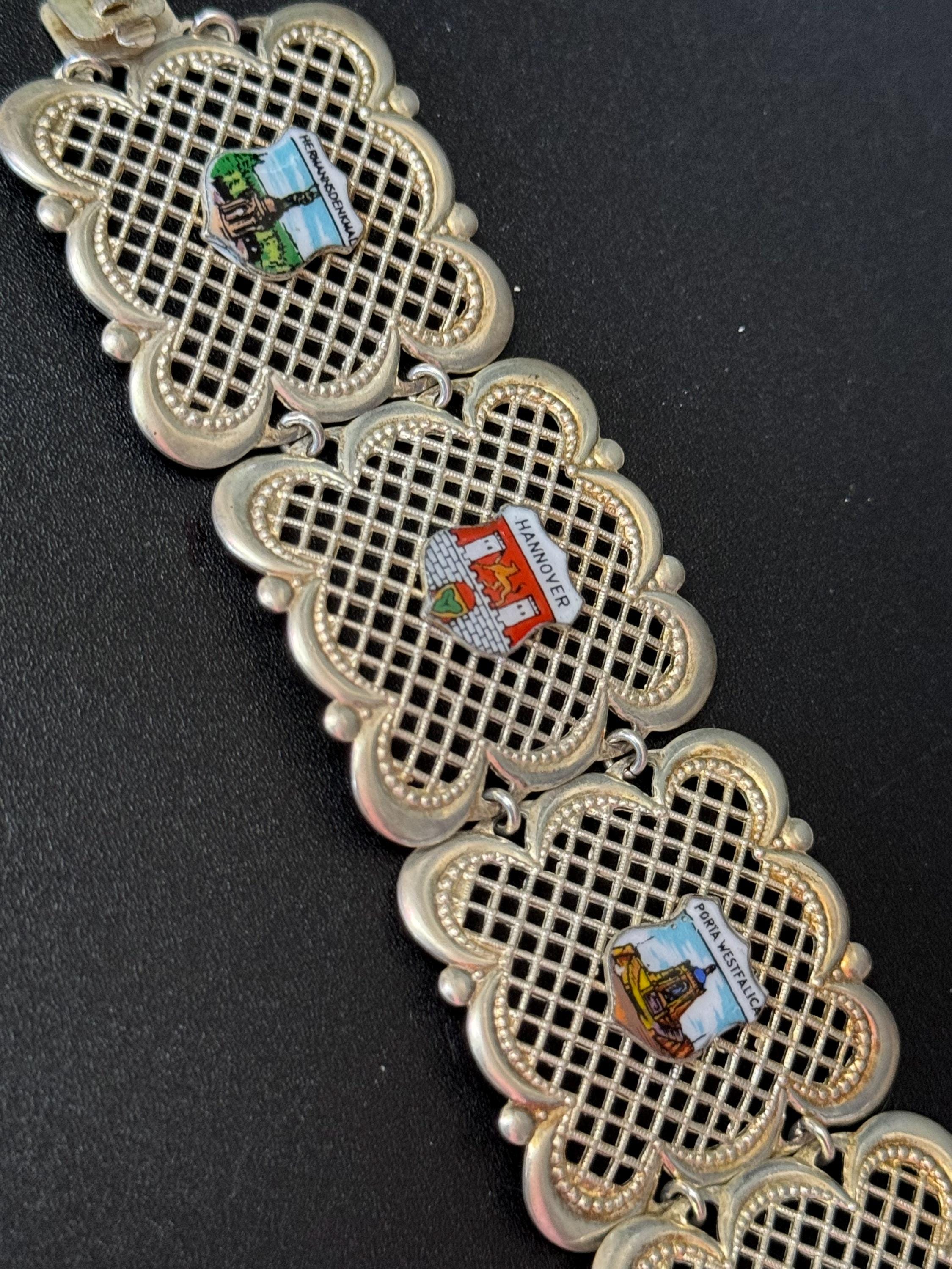 Berlin German Vintage Silver Tone filigree  Panel Link Bracelet Souvenir Germany