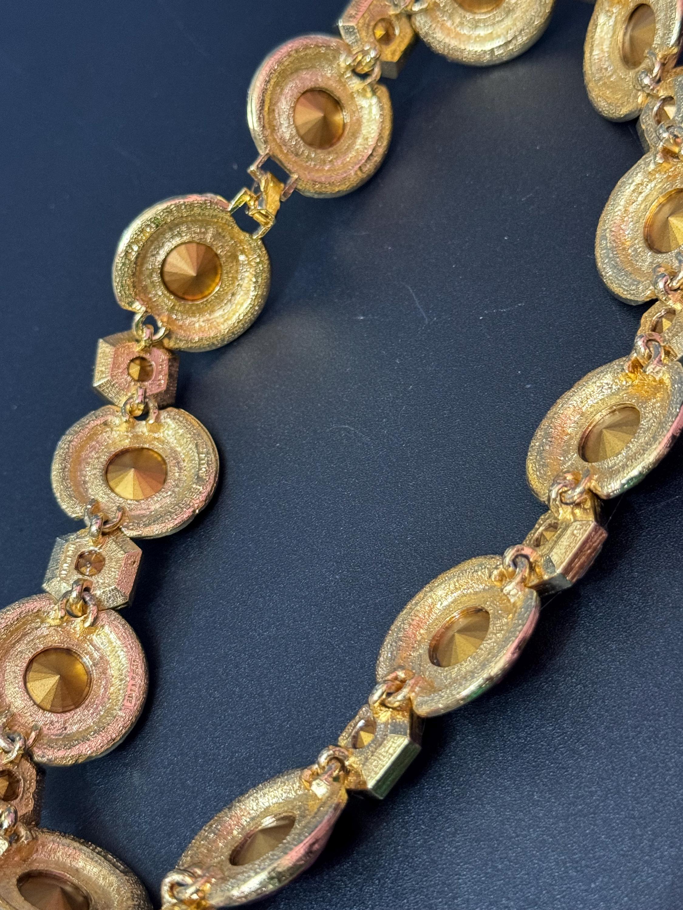 High end Vintage Swarovski Crystal gold tone pink and clear rivoli set rhinestone wide statement choker necklace old shop stock