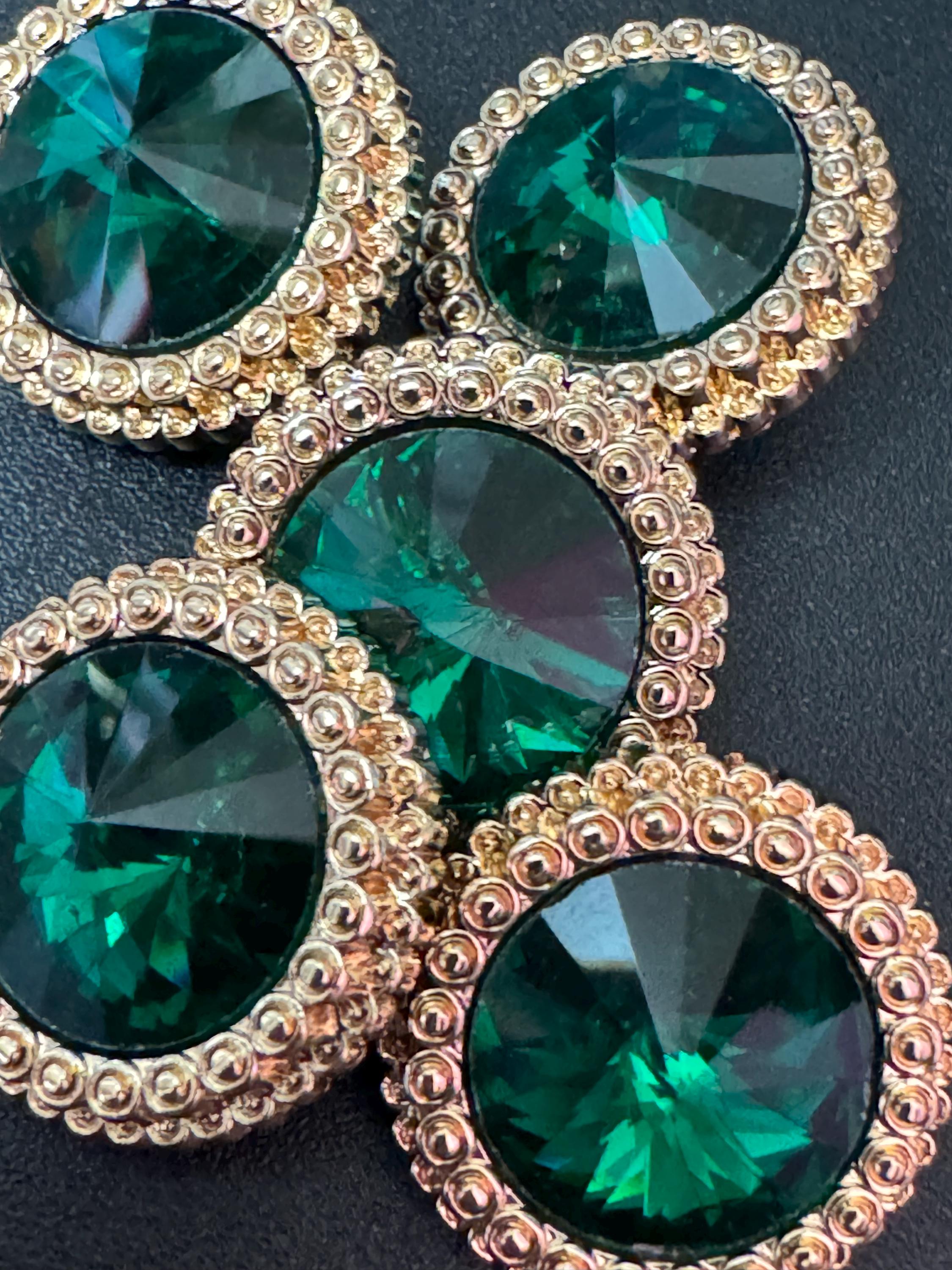 21mm Emerald Green Rivoli Crystal Glass Buttons Pack of 5 – Gold Tone Metal Shank, High-Quality Round Crystal Buttons for Sewing crafts