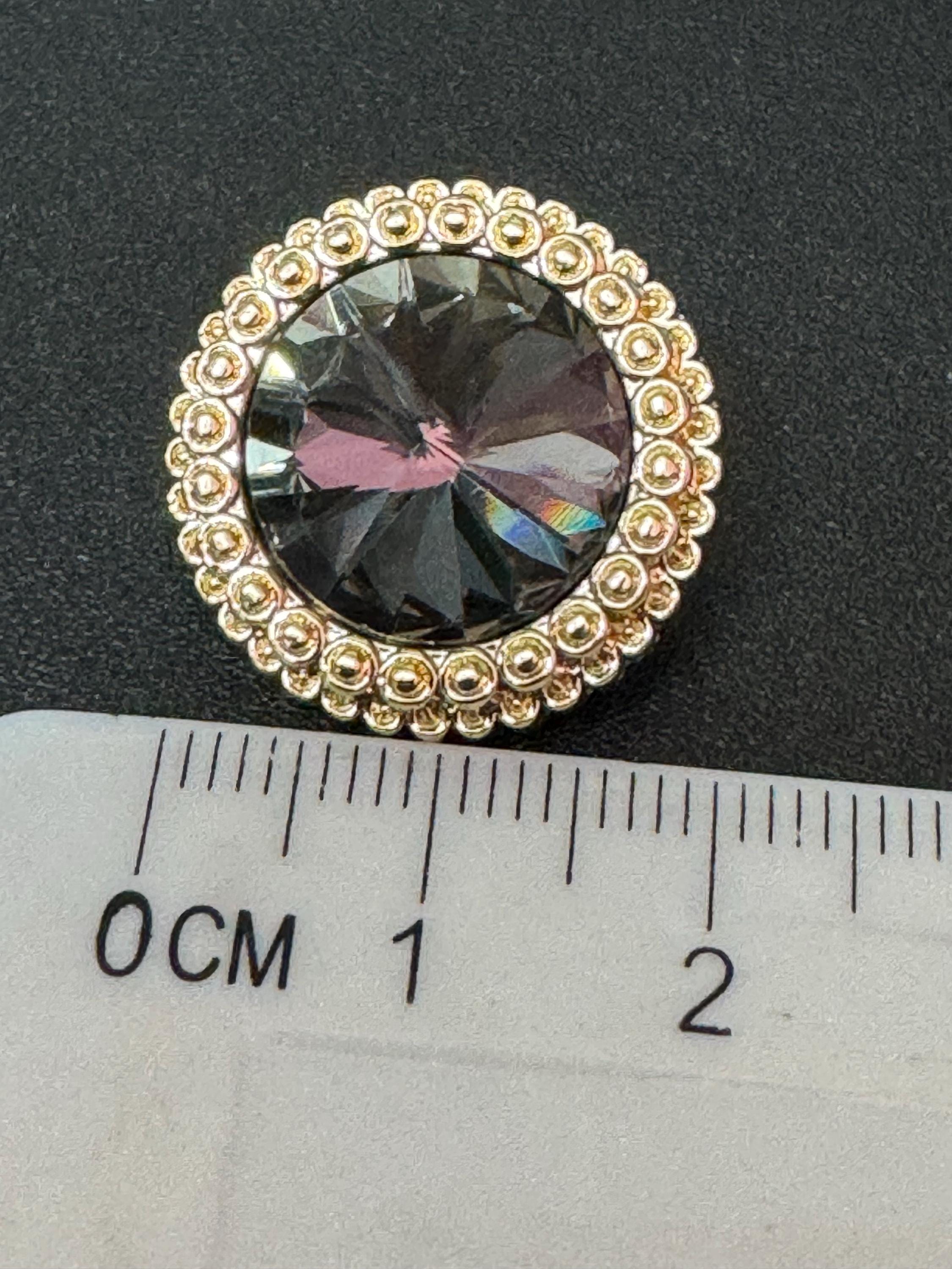 21mm Dark Grey Rivoli Crystal Glass Buttons Pack of 5 – Gold Tone Metal Shank, Elegant High-Quality Round Crystal Buttons for Sewing