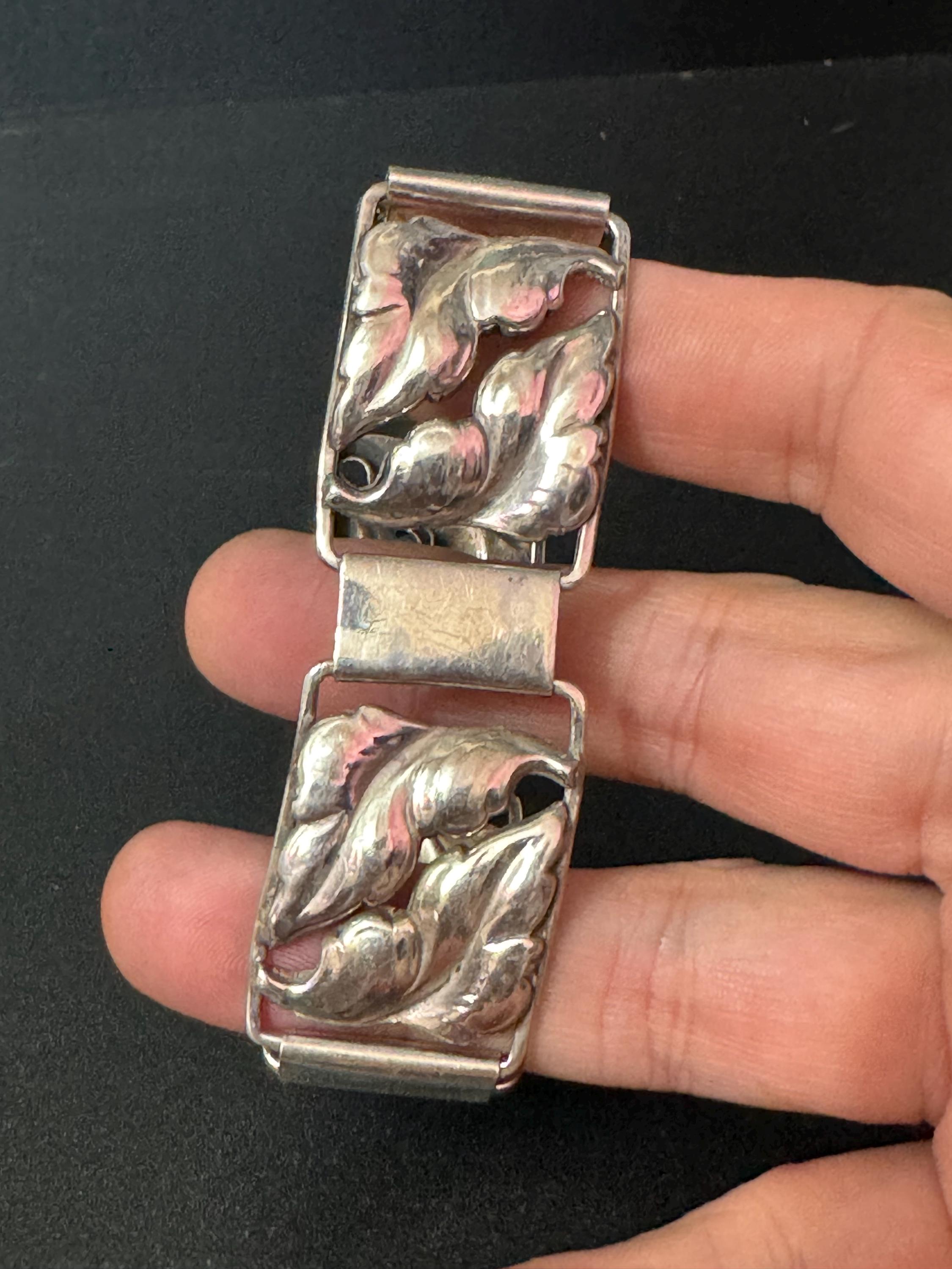 Danish 830 solid Silver wide panel bracelet 19cm x 2.4cm 34.9 grams Scandinavian signed AOJ