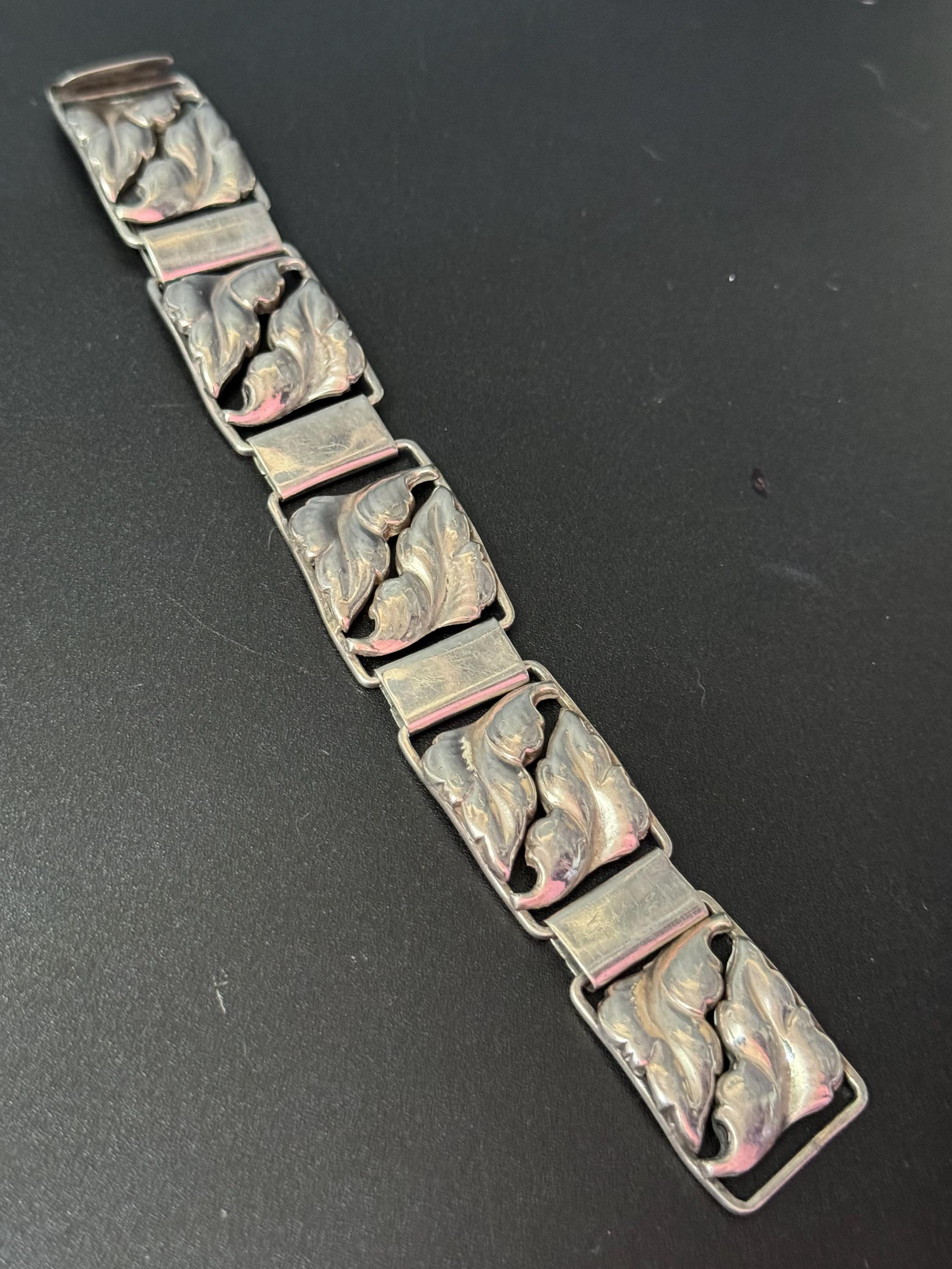 Danish 830 solid Silver wide panel bracelet 19cm x 2.4cm 34.9 grams Scandinavian signed AOJ