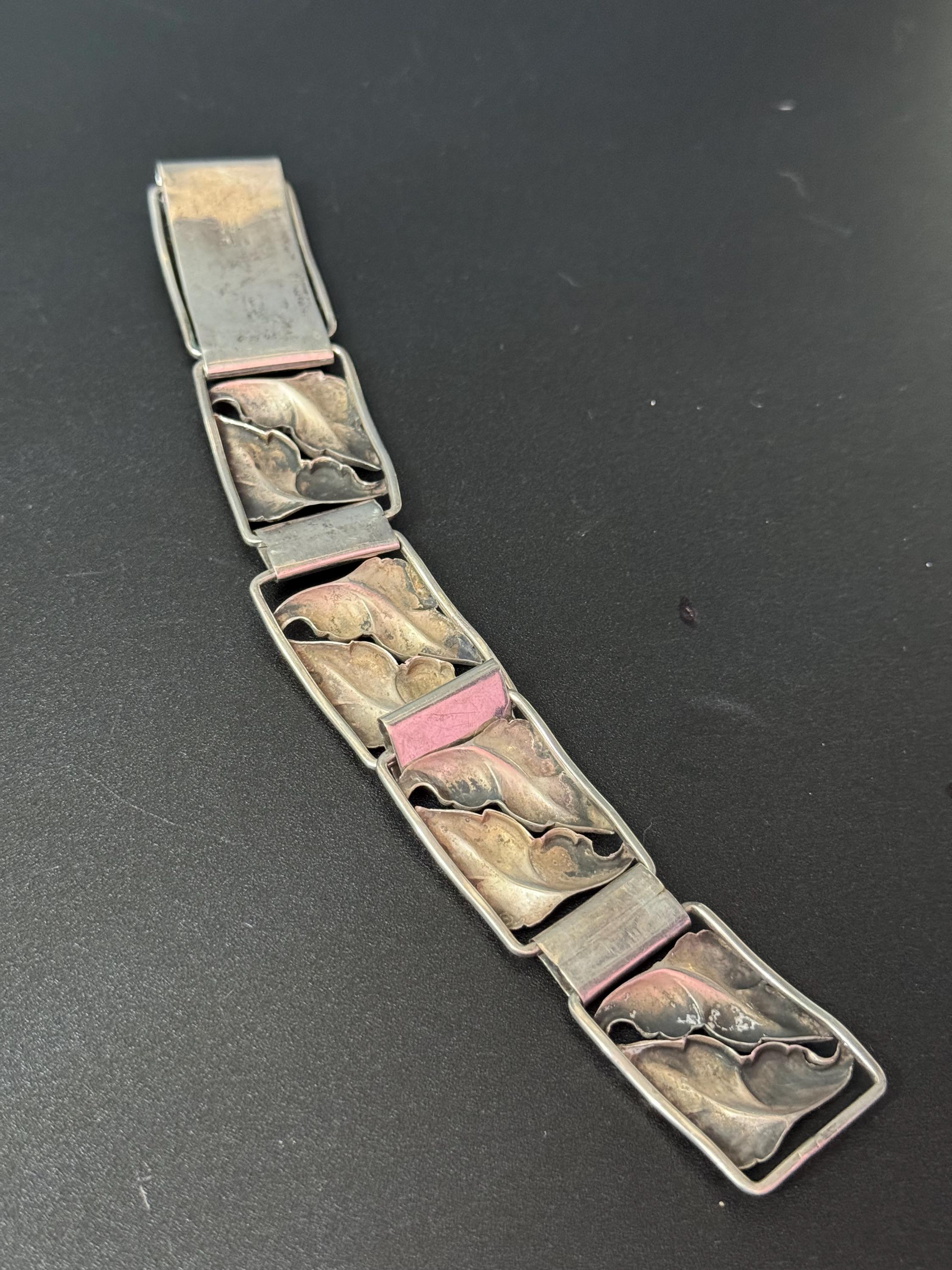 Danish 830 solid Silver wide panel bracelet 19cm x 2.4cm 34.9 grams Scandinavian signed AOJ