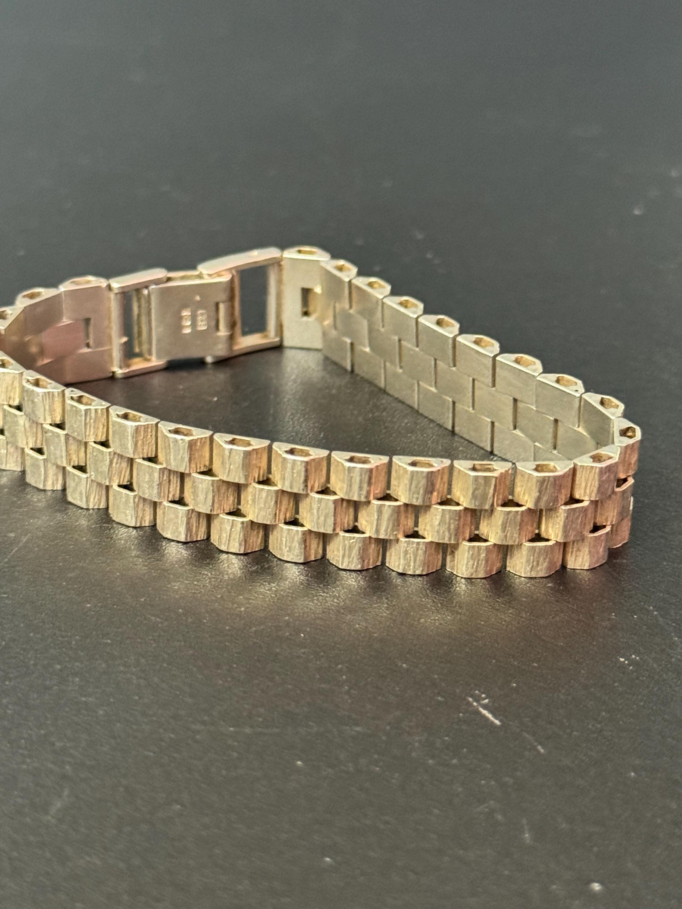vintage 1978 (D) Birmingham hallmarked Sterling silver flat bark brick bracelet 18.5cm x 12mm 30 grams