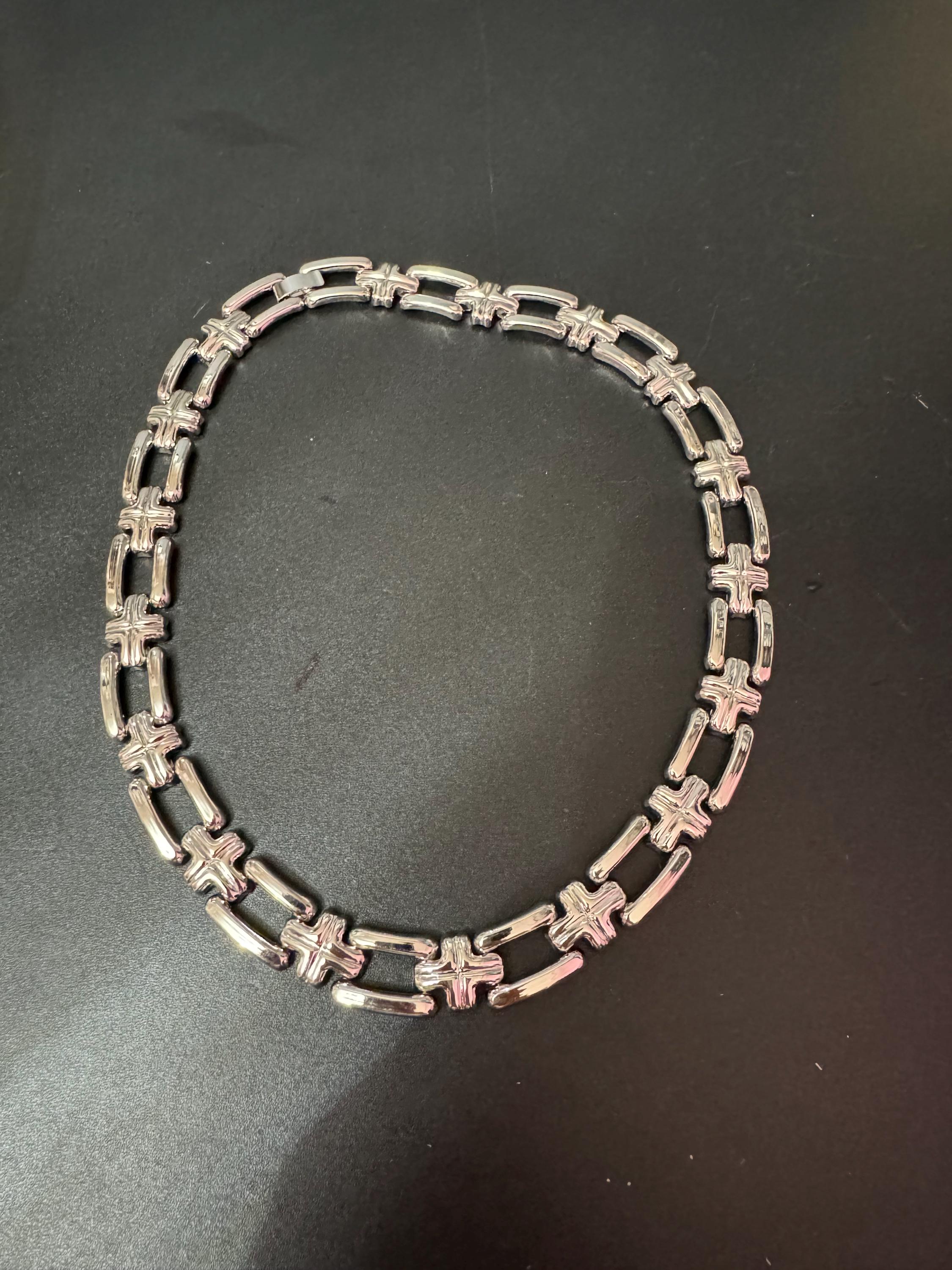 Vintage 1980s silver tone wide choker necklace old shop stock 45 x 1.5cm