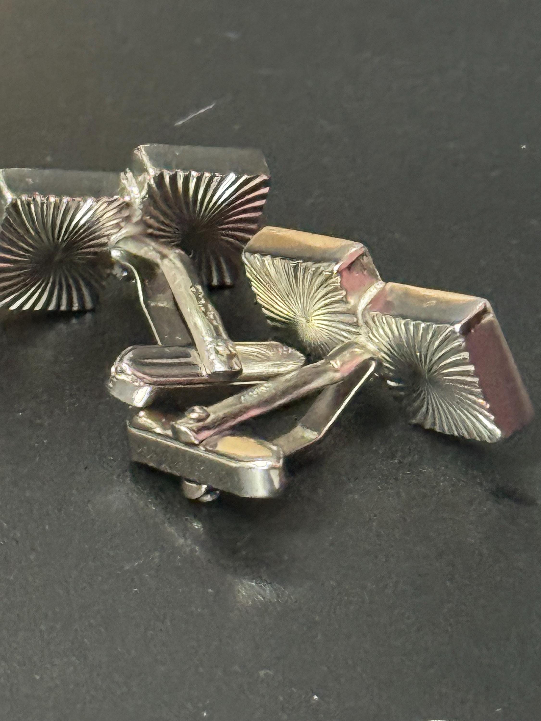 Men’s designer Christian Dior signed silver tone cufflinks with green gemstones