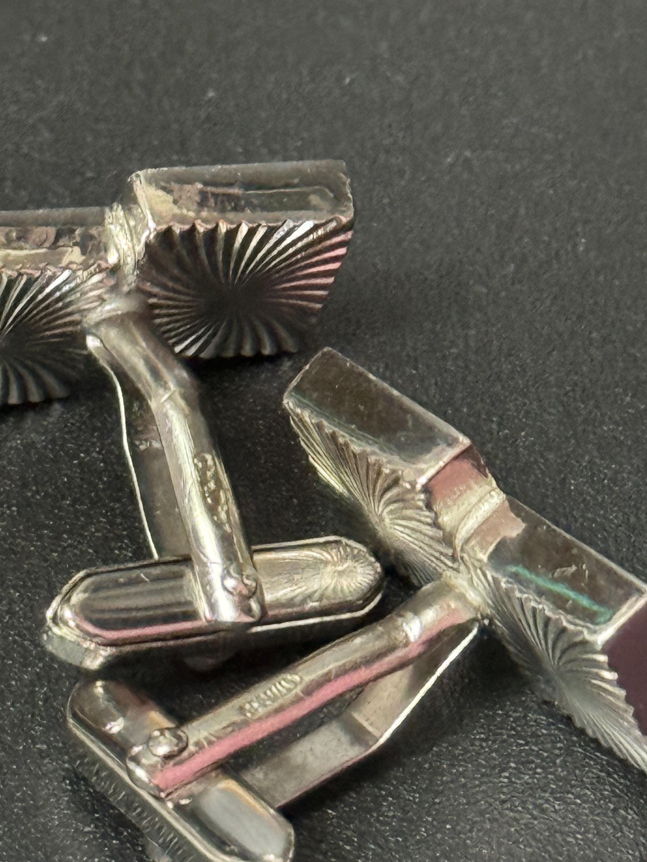 Men’s designer Christian Dior signed silver tone cufflinks with green gemstones