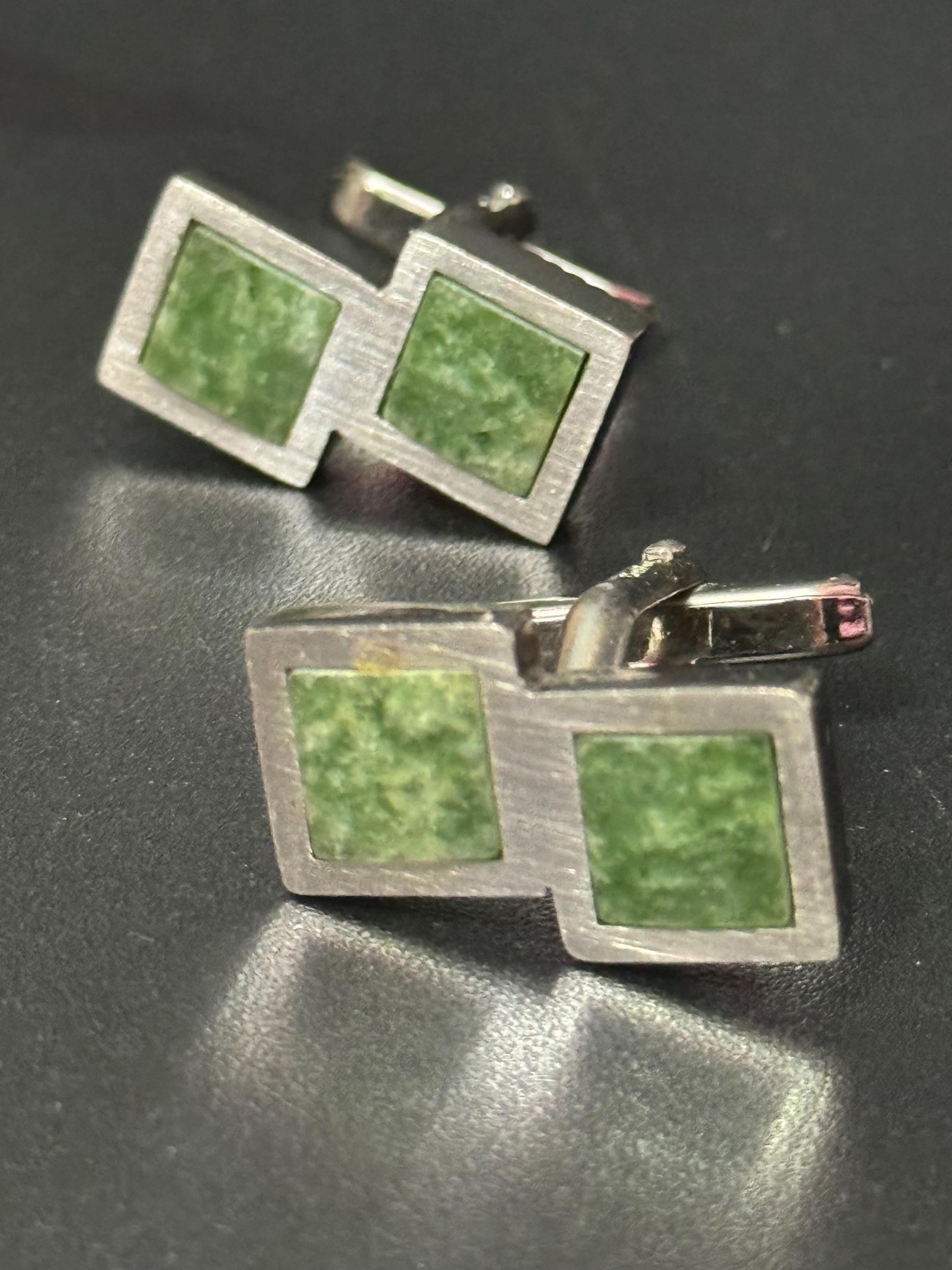 Men’s designer Christian Dior signed silver tone cufflinks with green gemstones