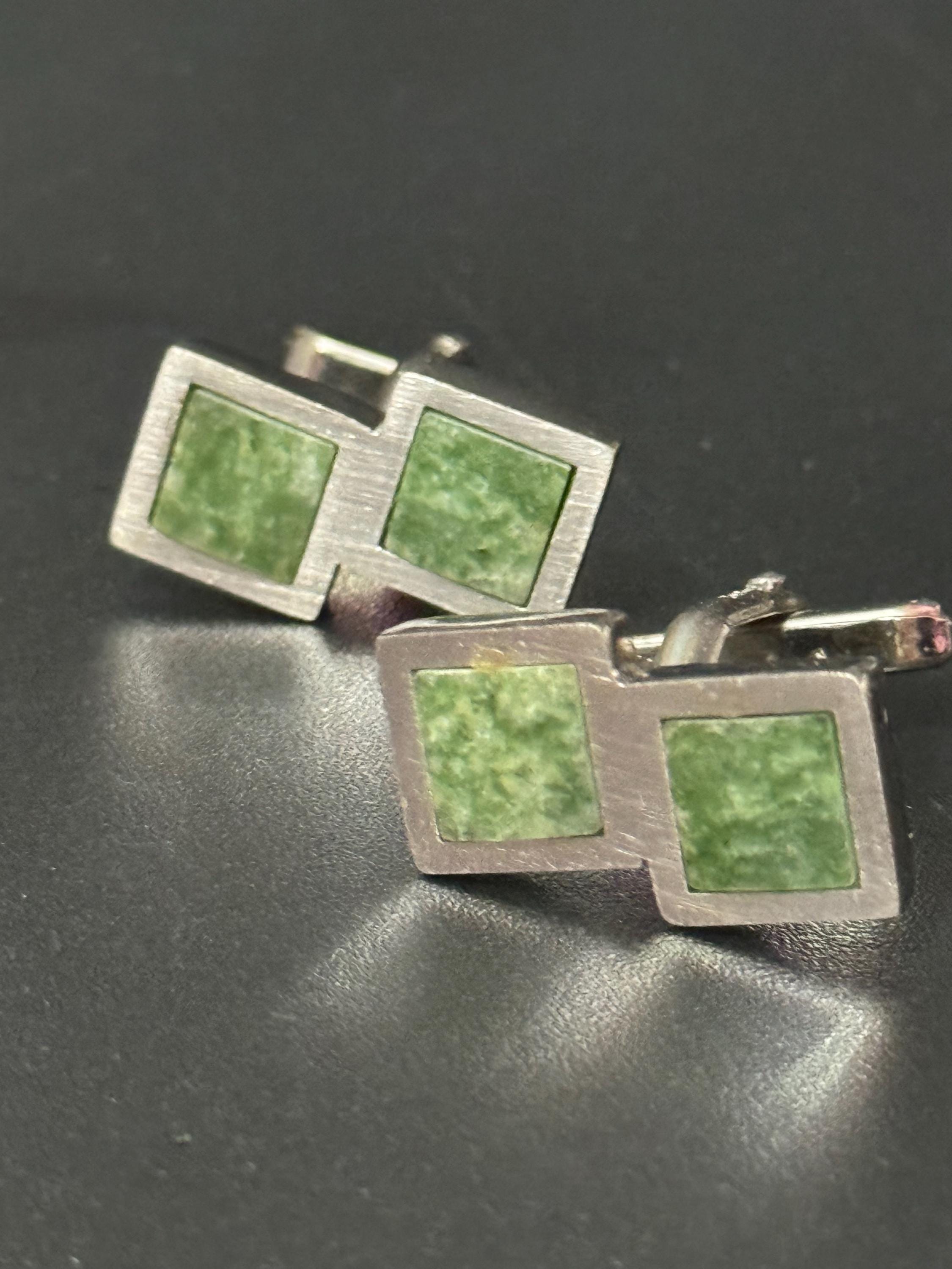 Men’s designer Christian Dior signed silver tone cufflinks with green gemstones
