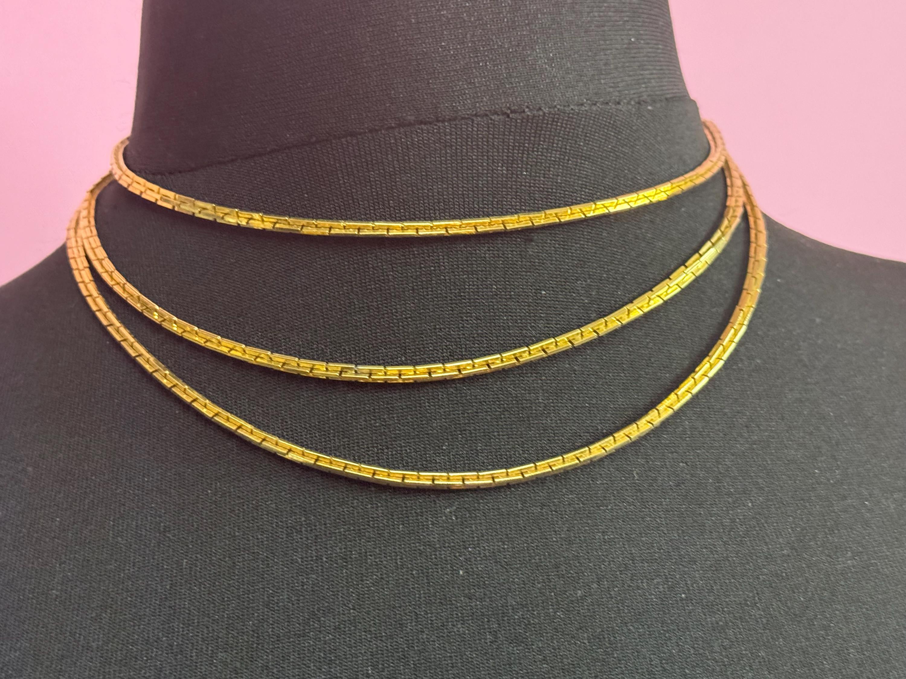 Petite Vintage gold tone flat link multi strand 3 row waterfall long chain necklace 40cm