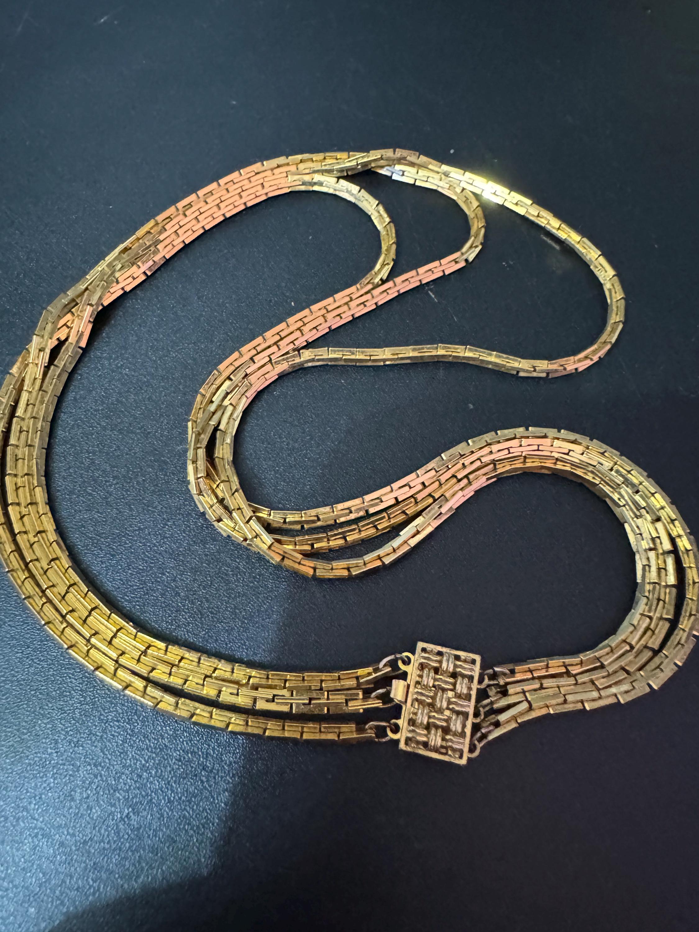 Petite Vintage gold tone flat link multi strand 3 row waterfall long chain necklace 40cm