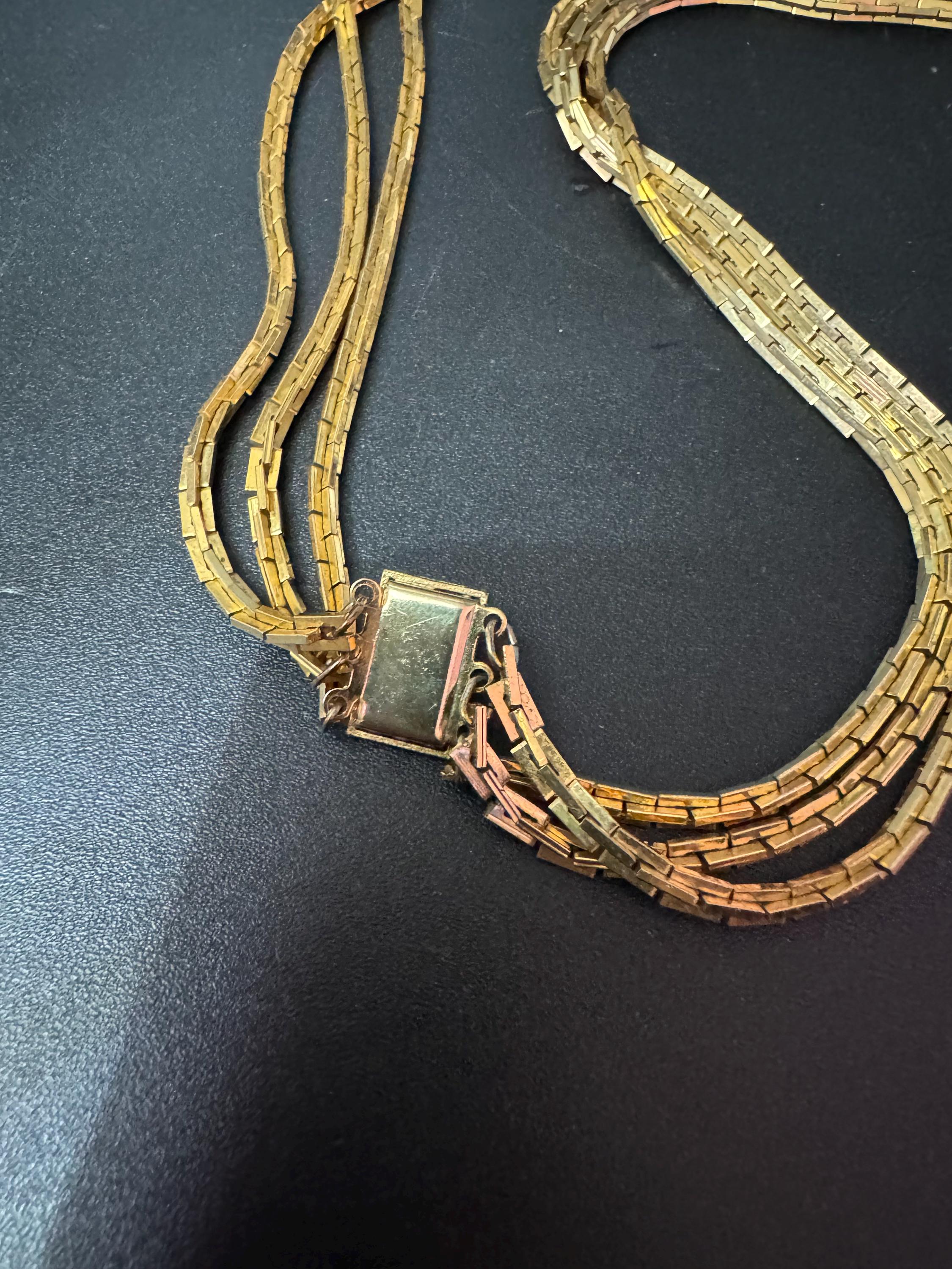 Petite Vintage gold tone flat link multi strand 3 row waterfall long chain necklace 40cm