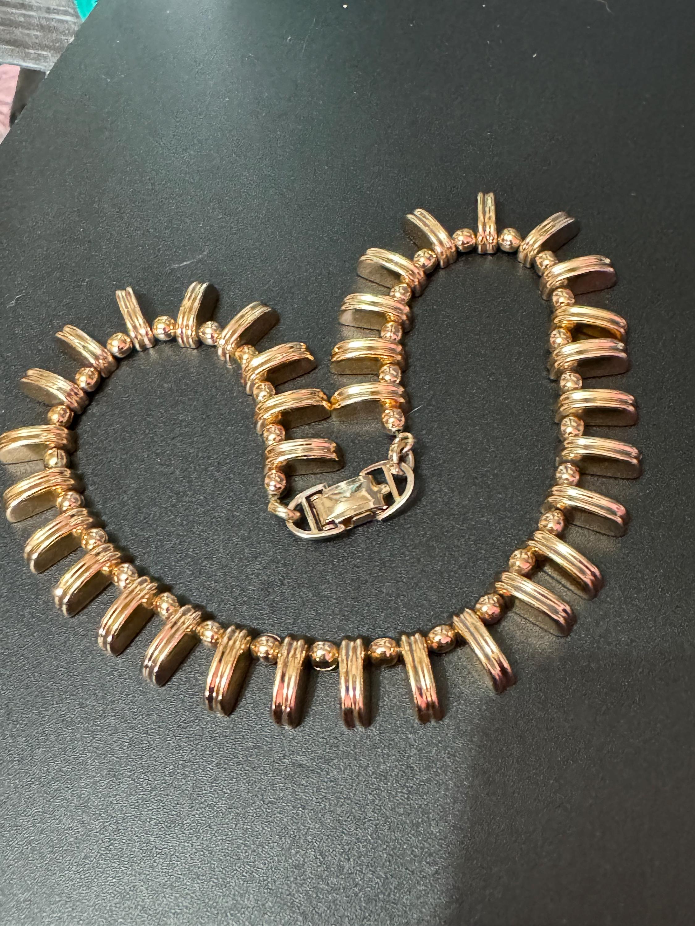 Petite fit lightweight copper gold tone fringed choker necklace modernist 39cm