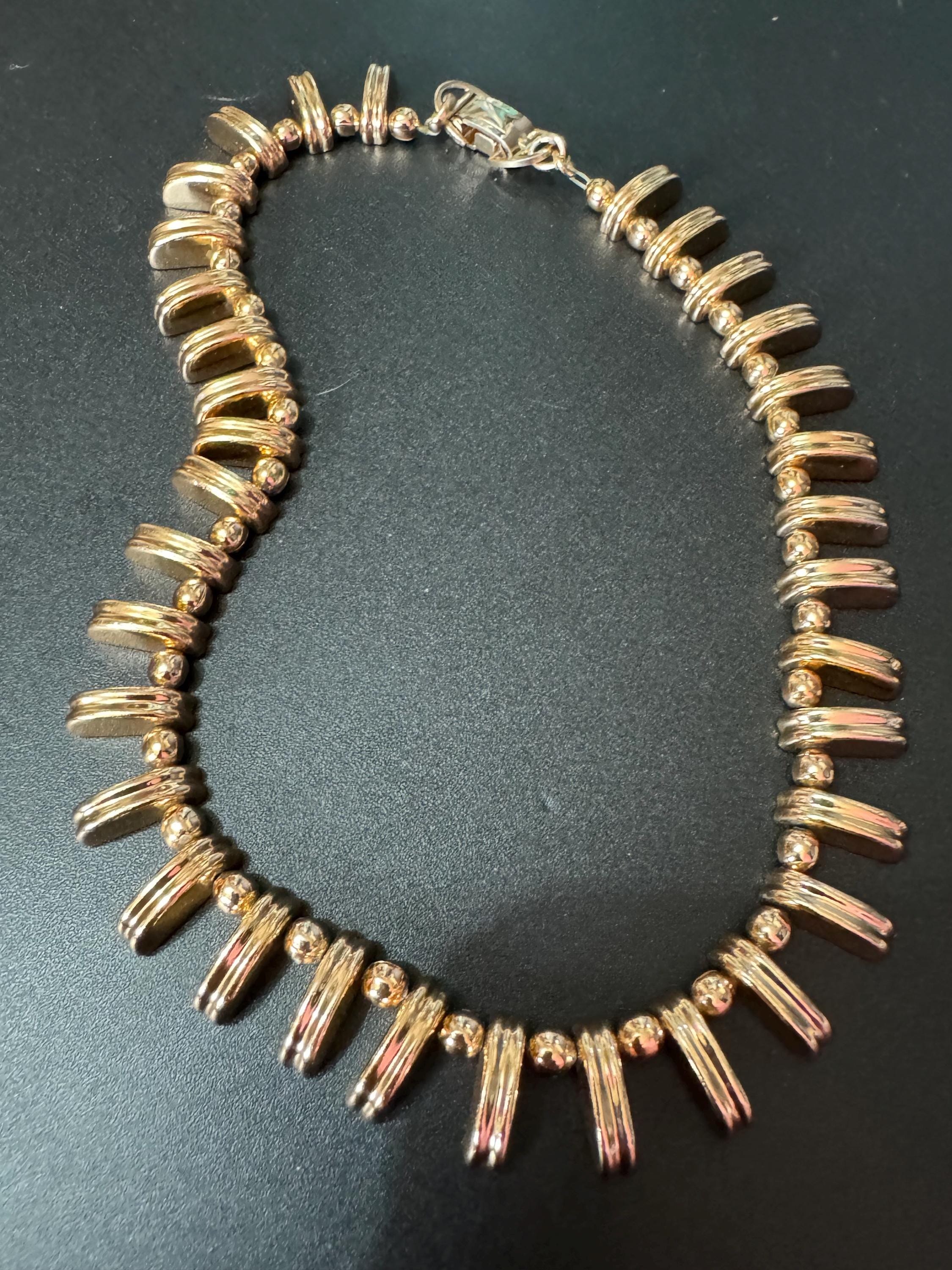 Petite fit lightweight copper gold tone fringed choker necklace modernist 39cm