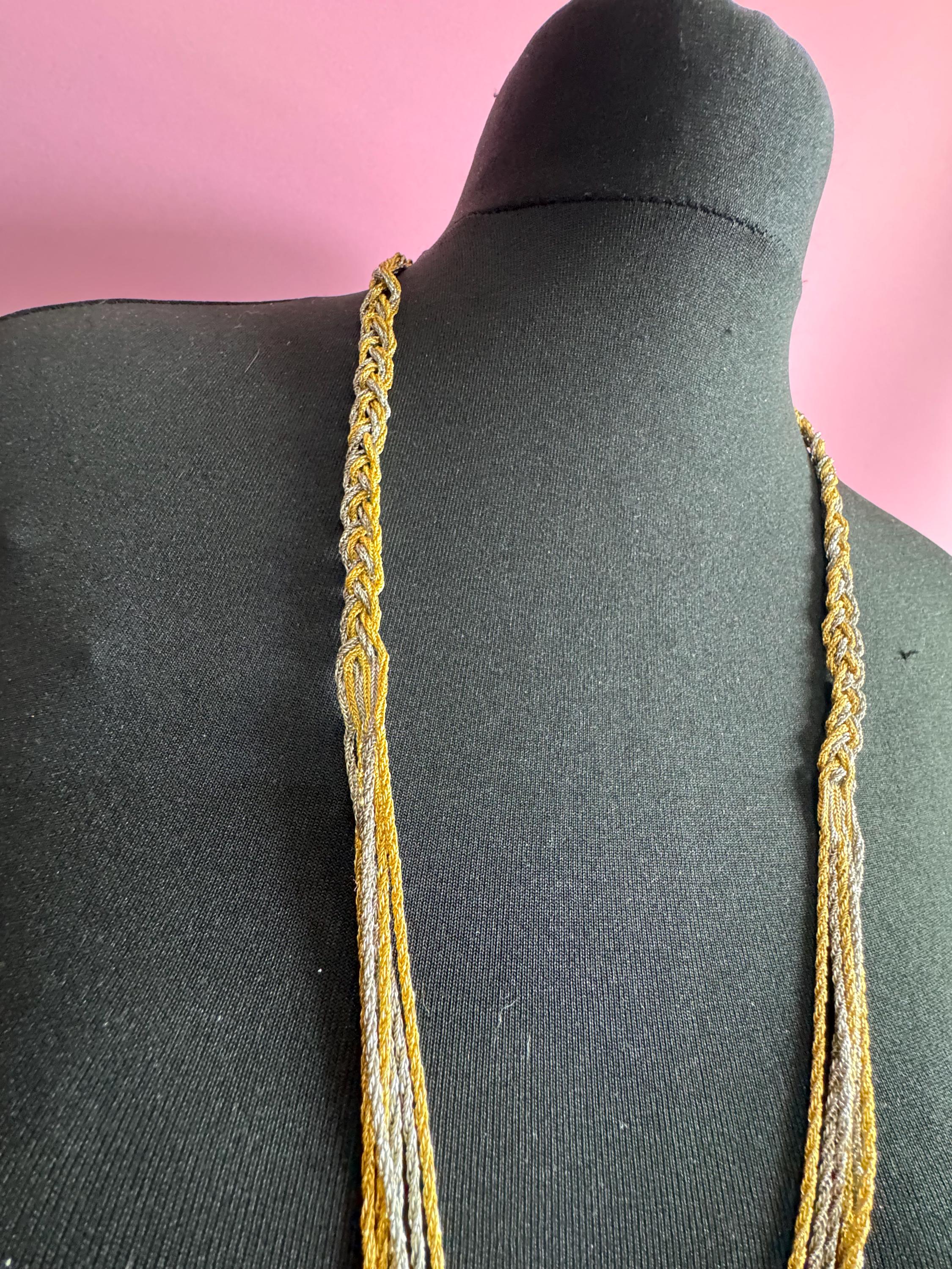 Vintage 1970s gold and silver tone multi strand rope chain link necklace