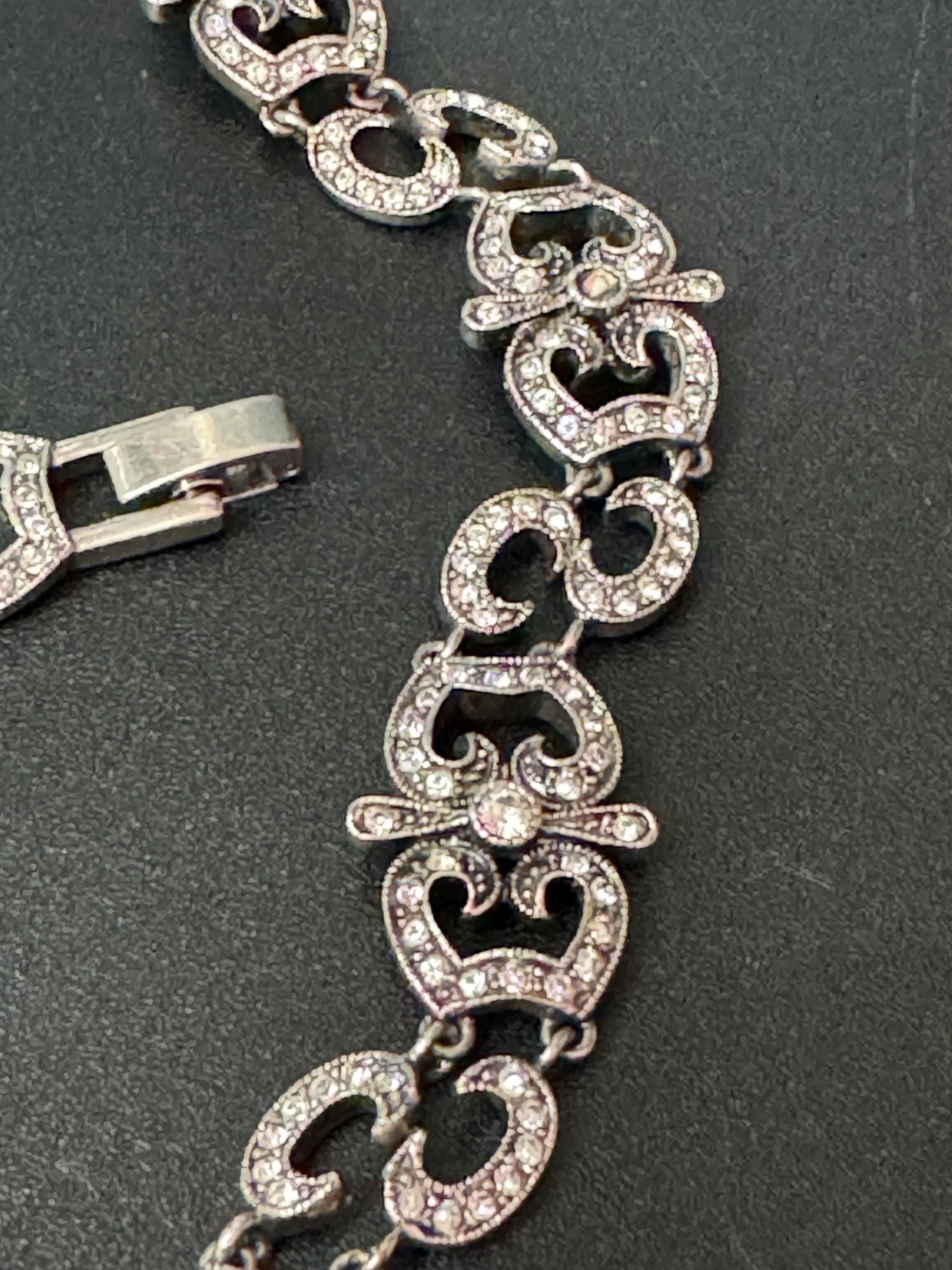 Signed JBK Jaqueline Kennedy vintage silver plated clear diamanté art deco panel bracelet with extender links